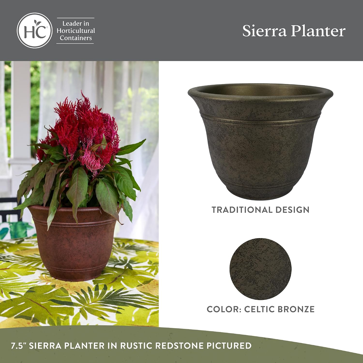The HC Companies Sierra Round Self-Watering Pot - Lightweight Plastic Planter for Herbs & More - Durable Plant Pots for Indoor Plants & Outdoor Plants (13” Rustic Redstone, Pack of 1)
