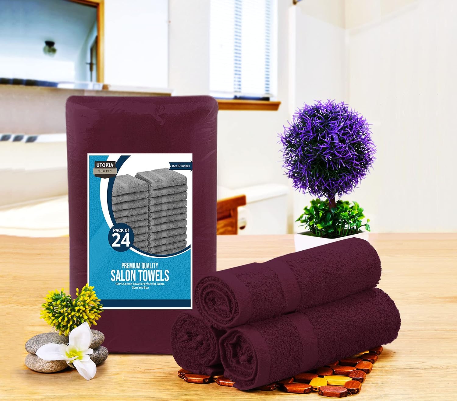 Utopia Towels Salon Towels, Pack of 24, 16x27 in, 100% Cotton, White | Highly Absorbent Lightweight Cotton Salon Towels for Hand, Gym & Beauty Care - Soft, Ideal for Spa & Home Hair Care