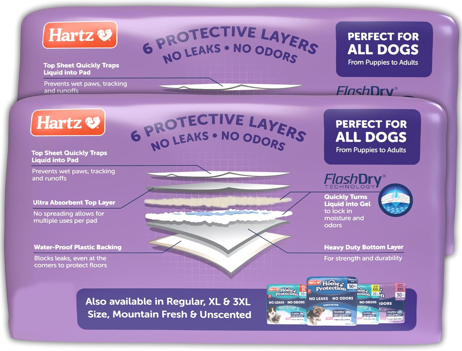 Hartz Home Protection Super Absorbent Odor Eliminating Lavender Scented No Leak Dog Pads, XXL 20 count