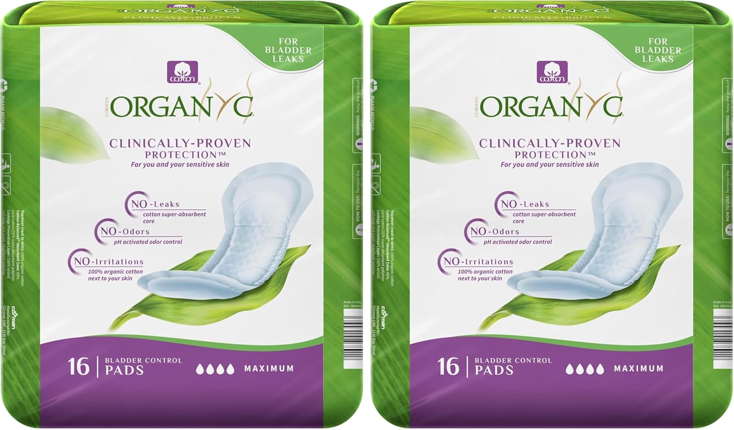 Organyc – 100% Organic Cotton Light Incontinence Pads for Bladder Leaks (Maximum, 16 Count(1 Pack))