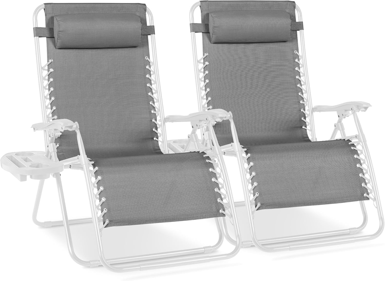 Best Choice Products Set of 2 Adjustable Steel Mesh Zero Gravity Lounge Chair Recliners w/Pillows and Cup Holder Trays - Light Blue