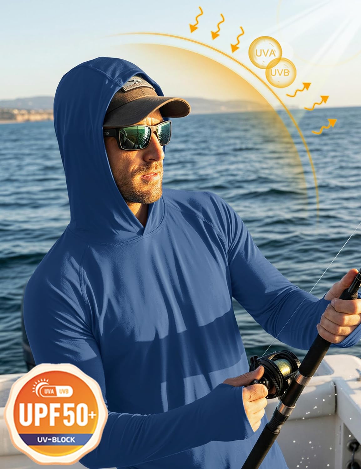MAGCOMSEN Men's Hooded UPF 50+ Sun Protection T Shirts Long Sleeve Athletic Fishing Shirts Rash Guards