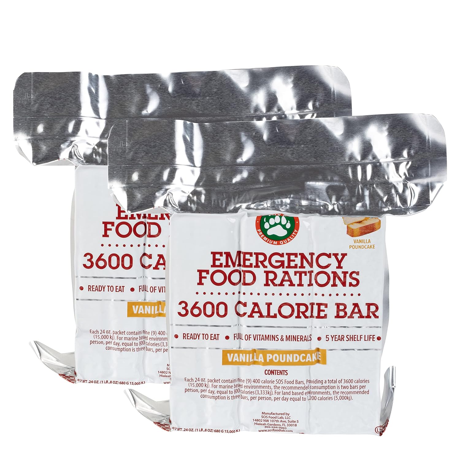 Grizzly Gear Emergency Food Rations- 3600 Calorie Bar (Vanilla Poundcake) - 3 Day, 72 Hour Ready To Eat Supply For Disaster, Hurricane, Flood Preparedness - Non Thirst Provoking - 5 Year Shelf Life