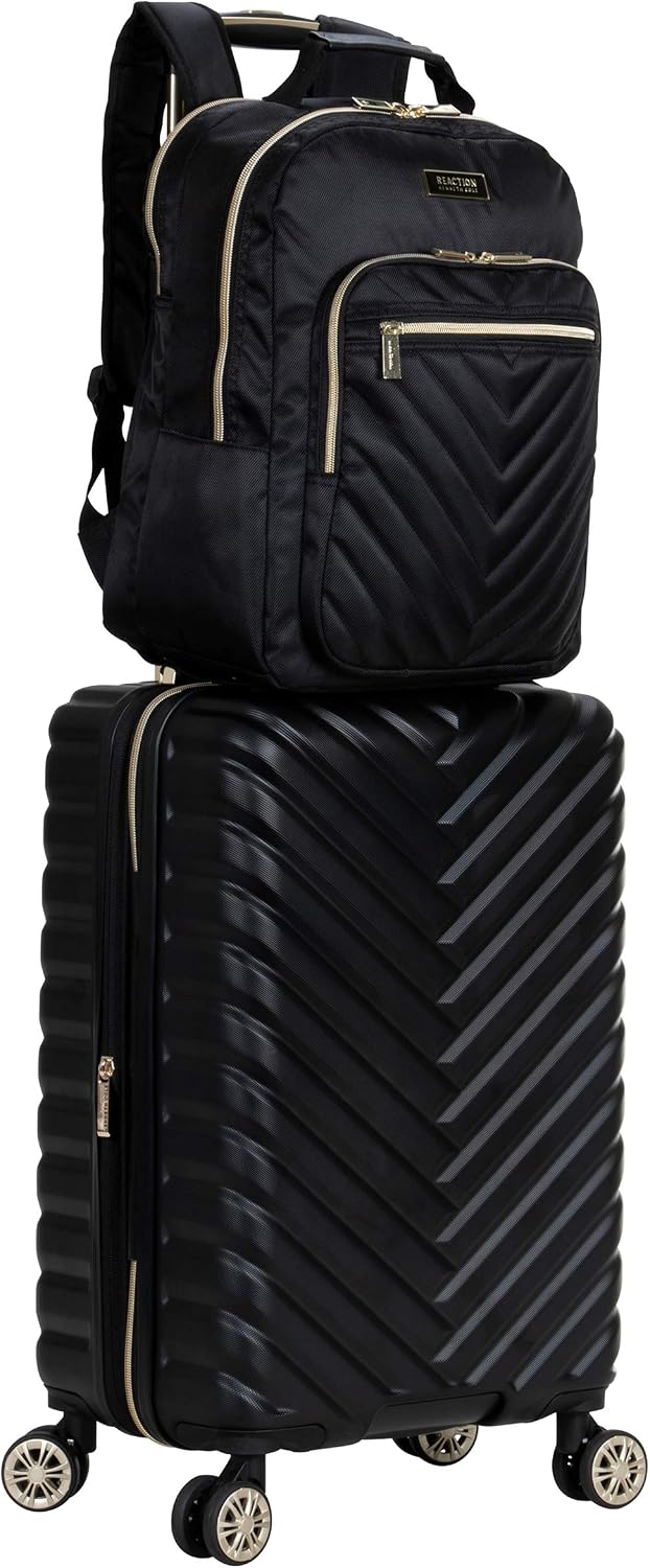 Kenneth Cole REACTION Madison Square Lightweight Hardside Chevron Expandable Spinner Luggage, Black, (28-Inch Checked)