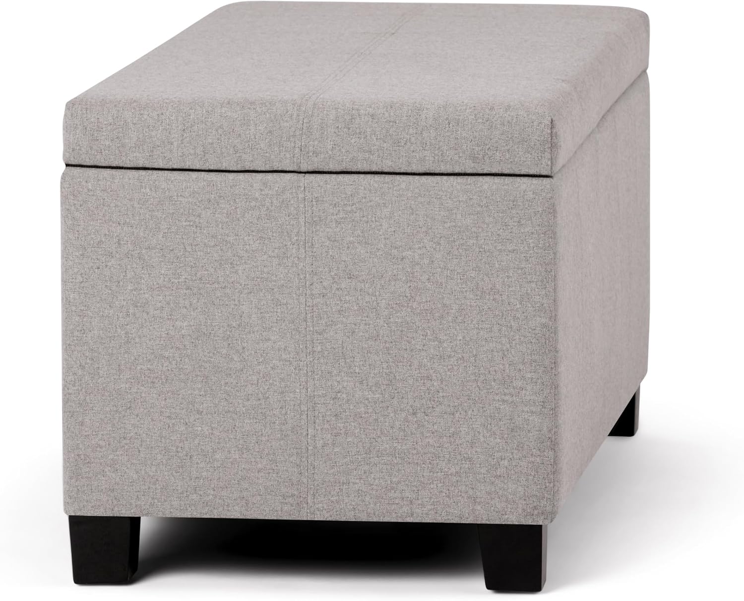 SIMPLIHOME Dover 36" Wide Vegan Leather Storage Ottoman in Midnight Black | Distressed umber brown, contemporary ottoman with lift-top and safety hinges; rectangle storage bench for living room.