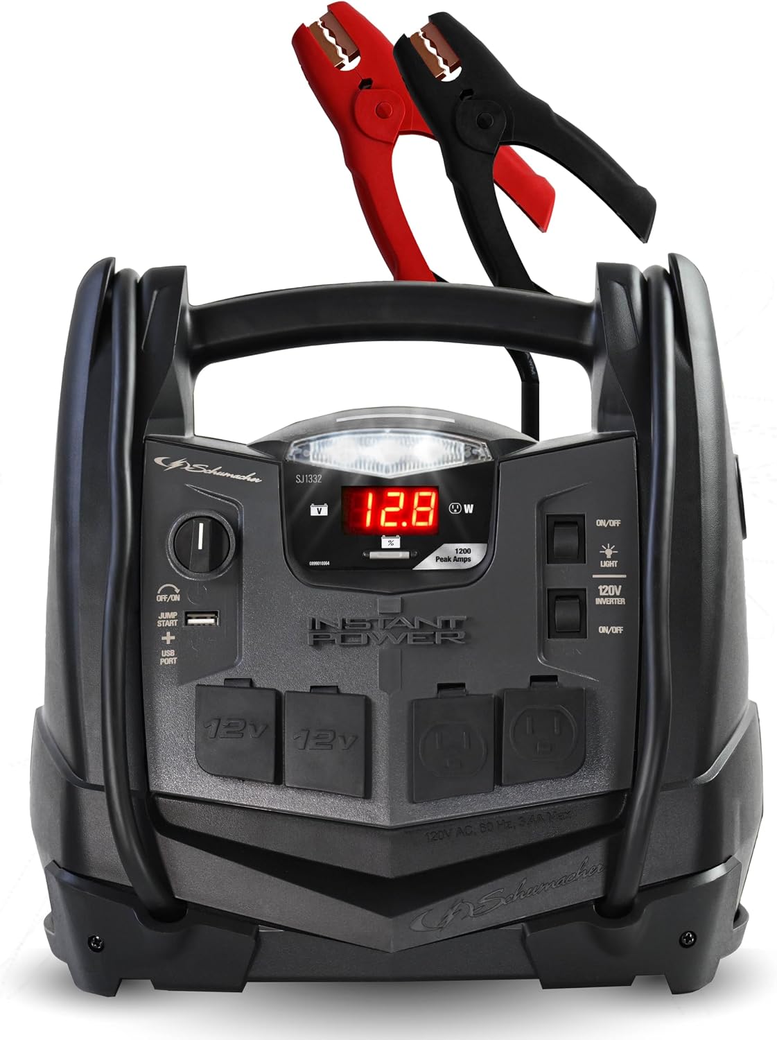 Schumacher Electric 1200A Car Battery Jump Starter and Portable Power Station, 6-in-1 Solution for 12V Batteries, 150-PSI Air Compressor