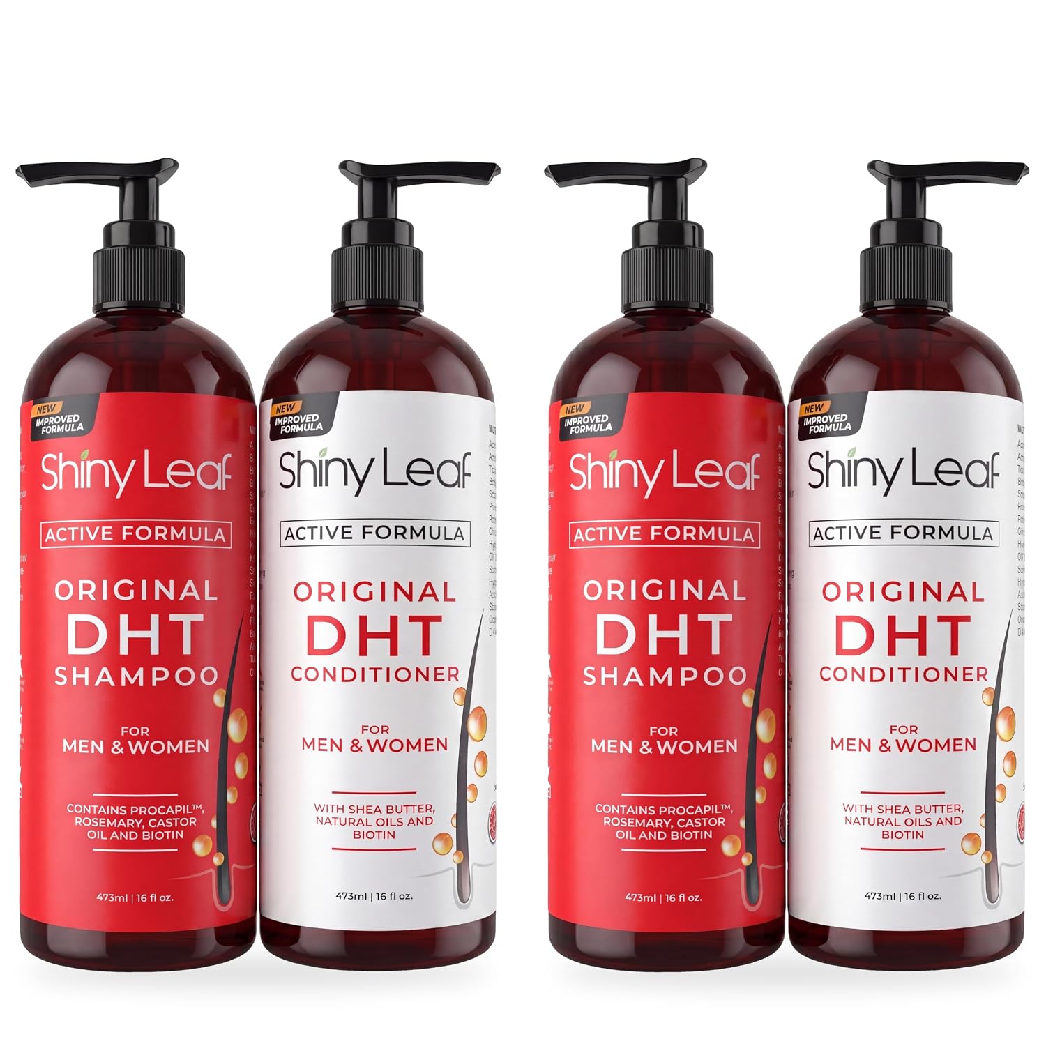 Shiny Leaf DHT Blocker Shampoo and Conditioner Set with Biotin, 2 x 16 oz | DHT blocker shampoo and conditioner with biotin, rosemary oil and asparagus extract for thinning hair. For men and women