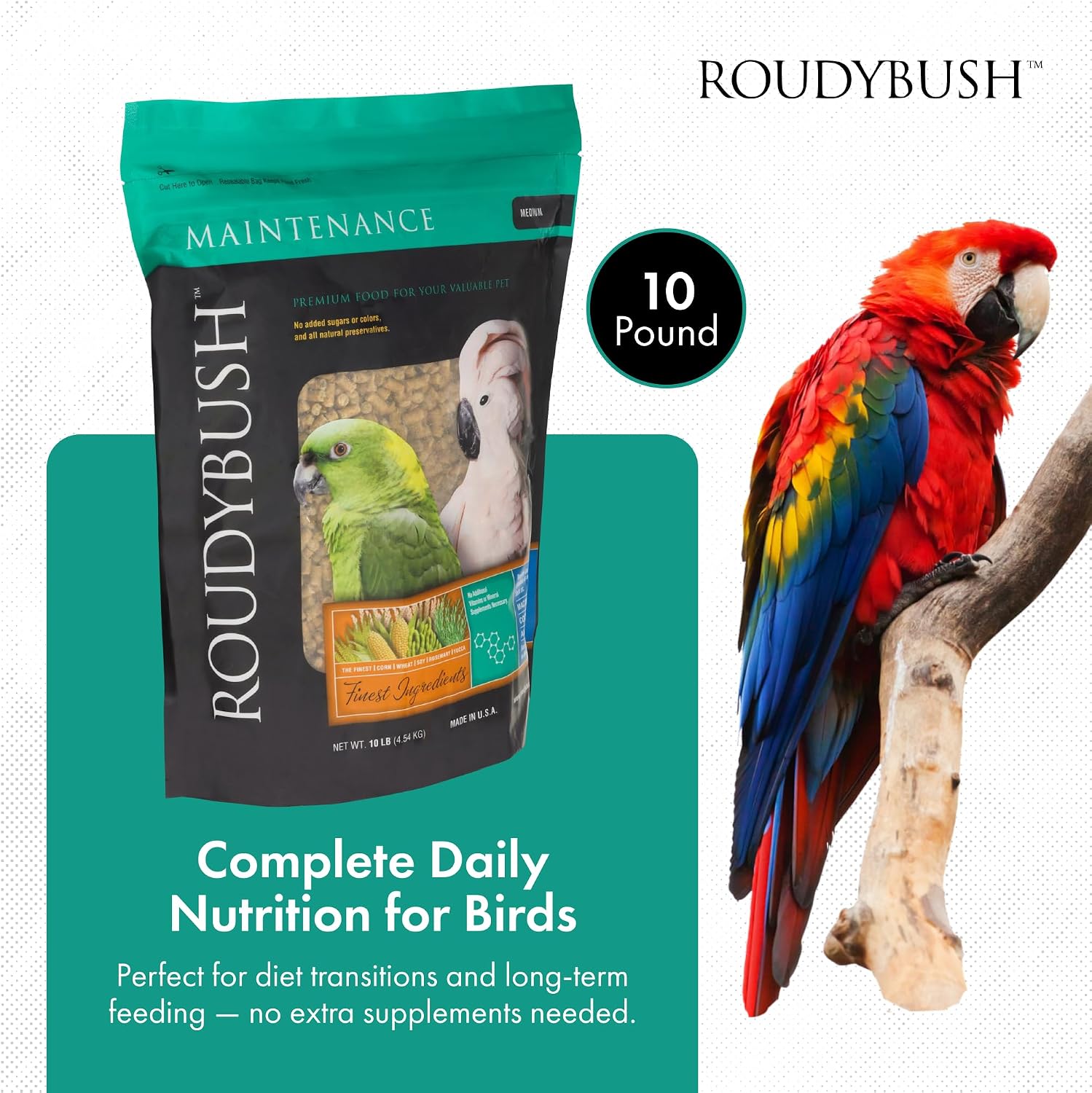RoudyBush Daily Maintenance Food for Birds - Scientifically Formulated Bird Feed - Bird Food Pellets w/Corn, Wheat, Soy & More - Nutritious & Healthy Feed for Birds (Mini, 44oz)