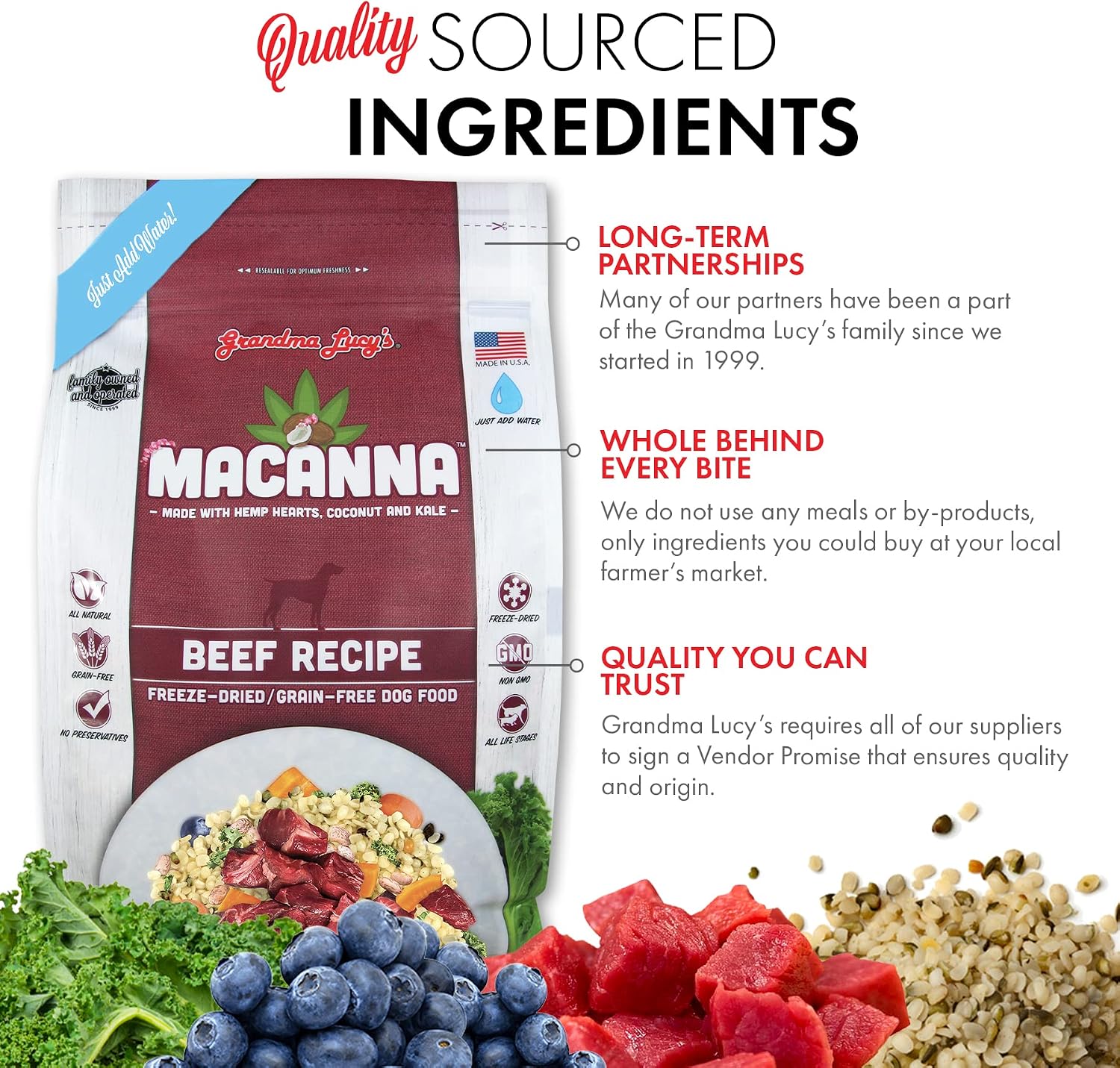 Grandma Lucy's Macanna Dog Food, Grain Free and Freeze-Dried - Salmon Recipe, 3Lb Bag
