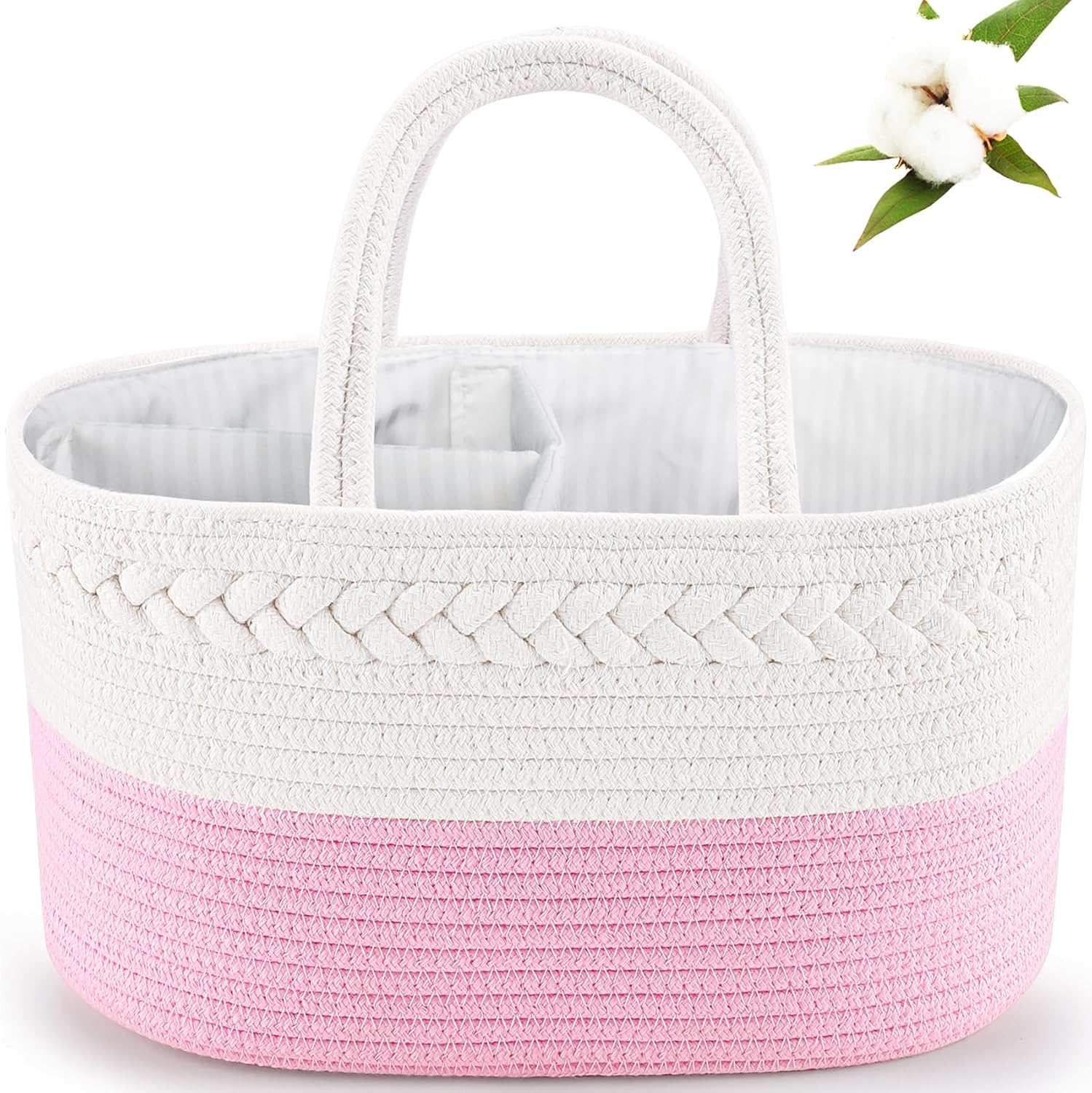 ABenkle Baby Diaper Caddy, Nursery Storage Bin and Car Organizer for Diapers and Baby Wipes, Cotton Rope Diaper Basket Caddy