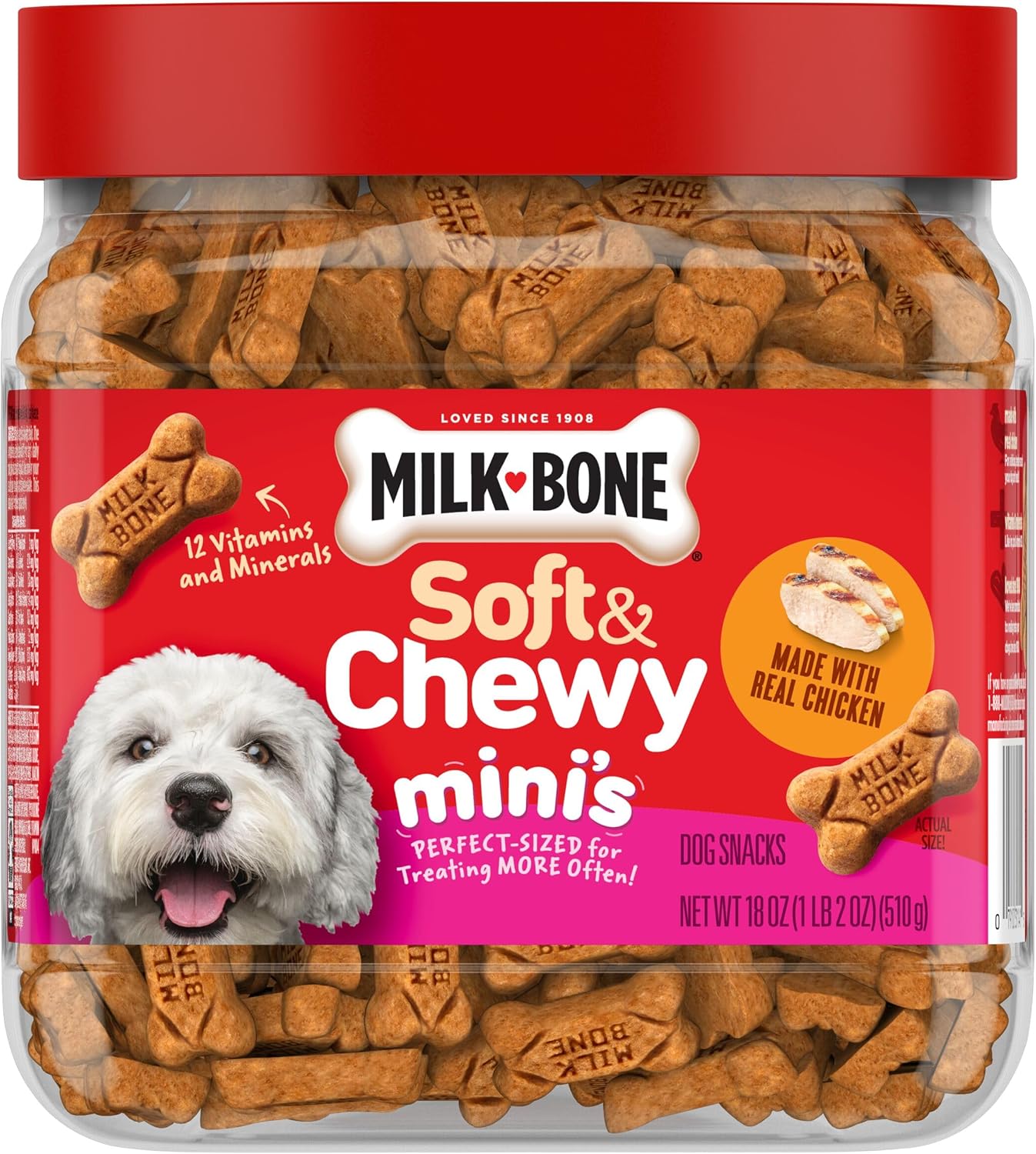 Milk-Bone Soft & Chewy Dog Training Treats, 25 oz Canister | Made with real chicken breast, soft dog treats for training and rewarding, 18% protein, fortified with vitamins and minerals