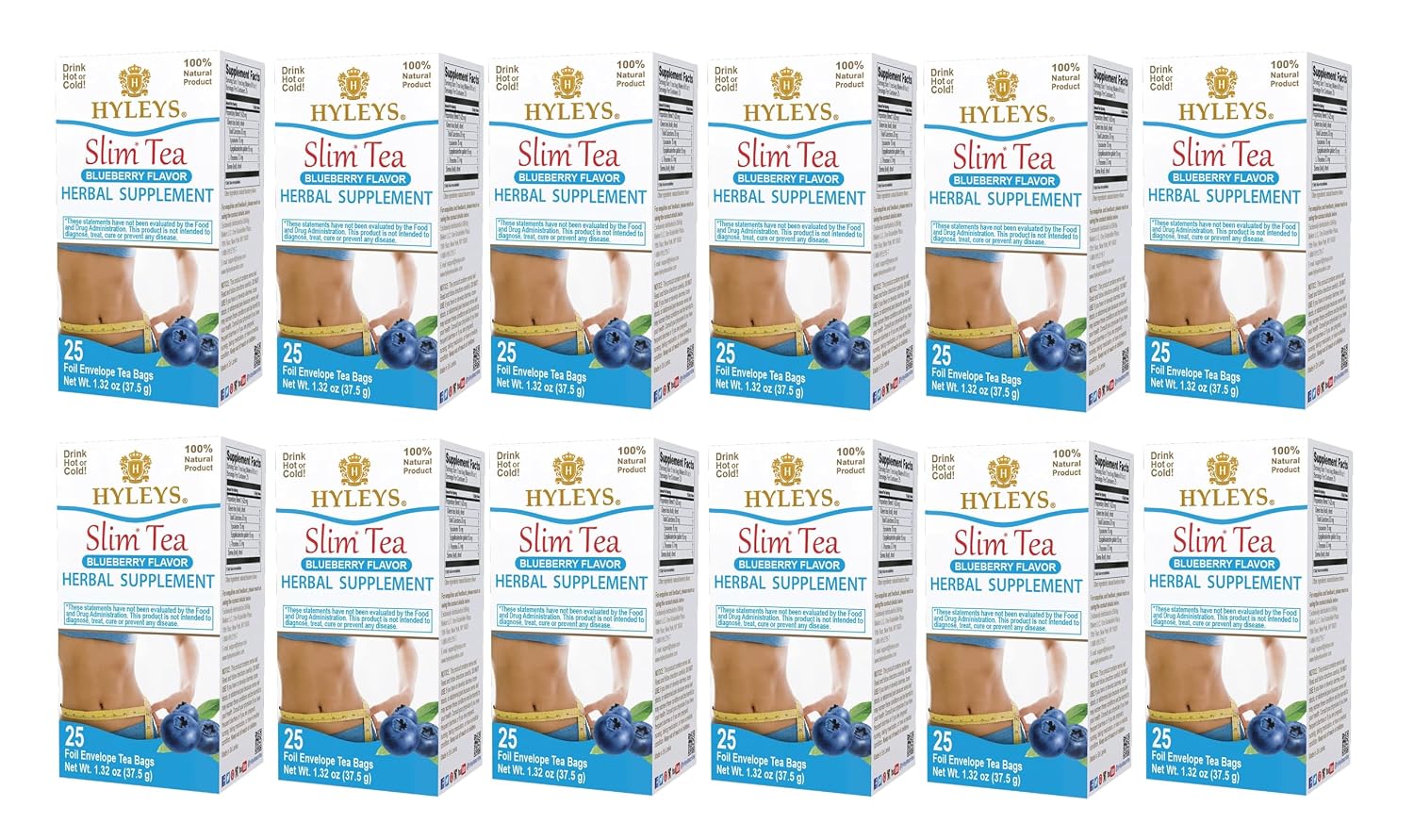 HYLEYS Slim Tea Goji Berry, Weight Loss Detox, Slimming Diet Tea, 25 Bags | Green Tea, Senna Detox & Cleanse, 3 Natural Ingredients, No Added Sugar, 1-Step Bedtime Routine, Supports Digestion