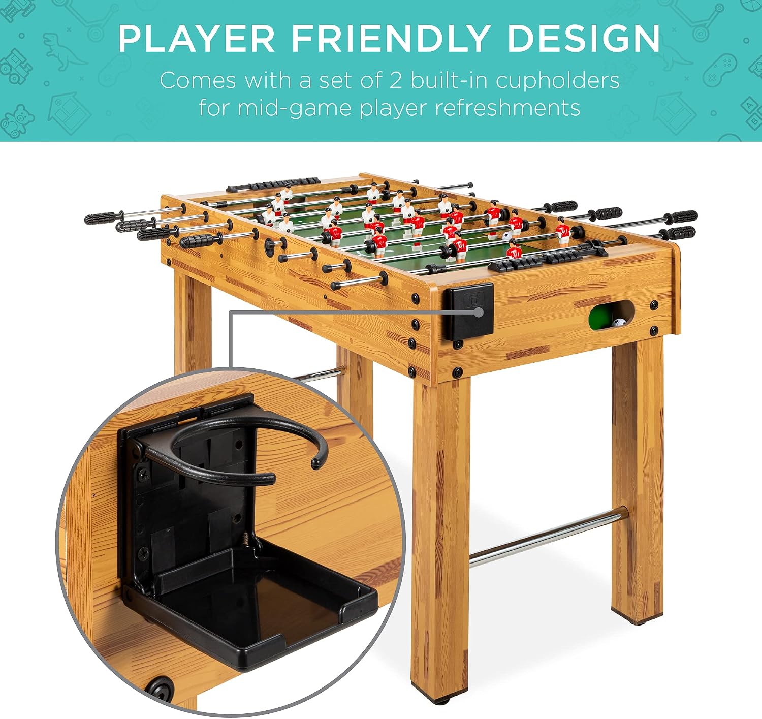 Best Choice Products Foosball Table for Kids and Adults, Game Room Soccer Game Table w/ 2 Balls, 2 Cup Holders, Ergonomic Handles, Chrome Finished Metal Bars