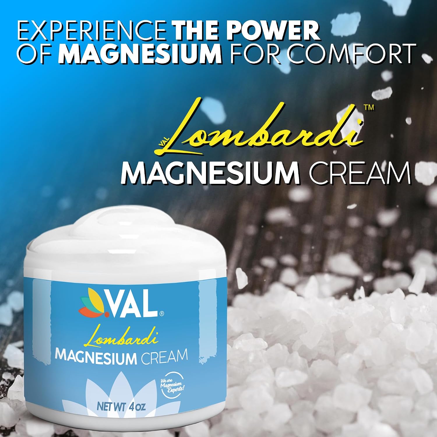 VAL Lombardi Magnesium Lotion, Nighttime Zechstein Magnesium Chloride Cream, Hydrating, Fast-Absorbing, Topical Magnesium for Feet, Legs, Arms, Chest - 4 Ounce (Pack of 1)