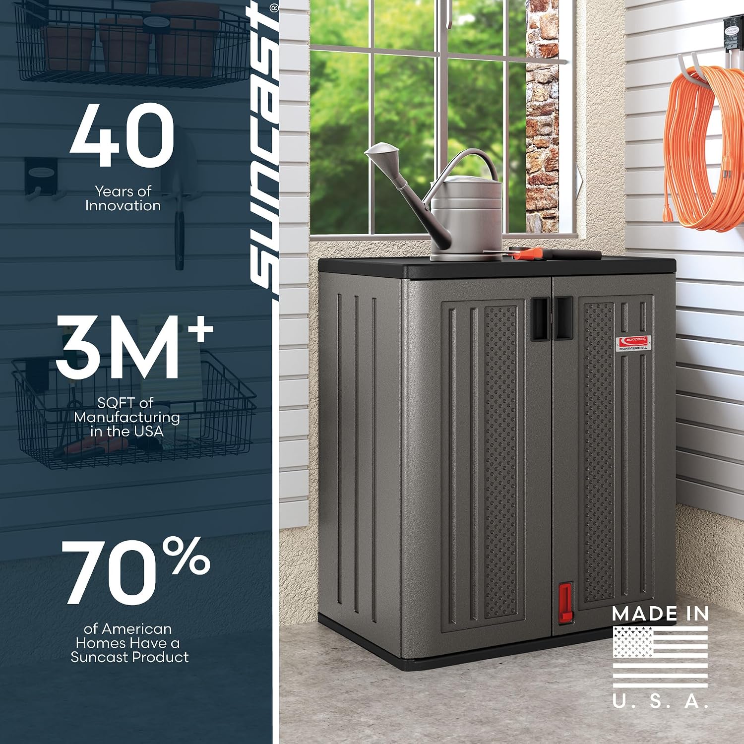 Suncast 30" Heavy-Duty Resin Outdoor Storage Cabinet, Lockable, Dark Gray