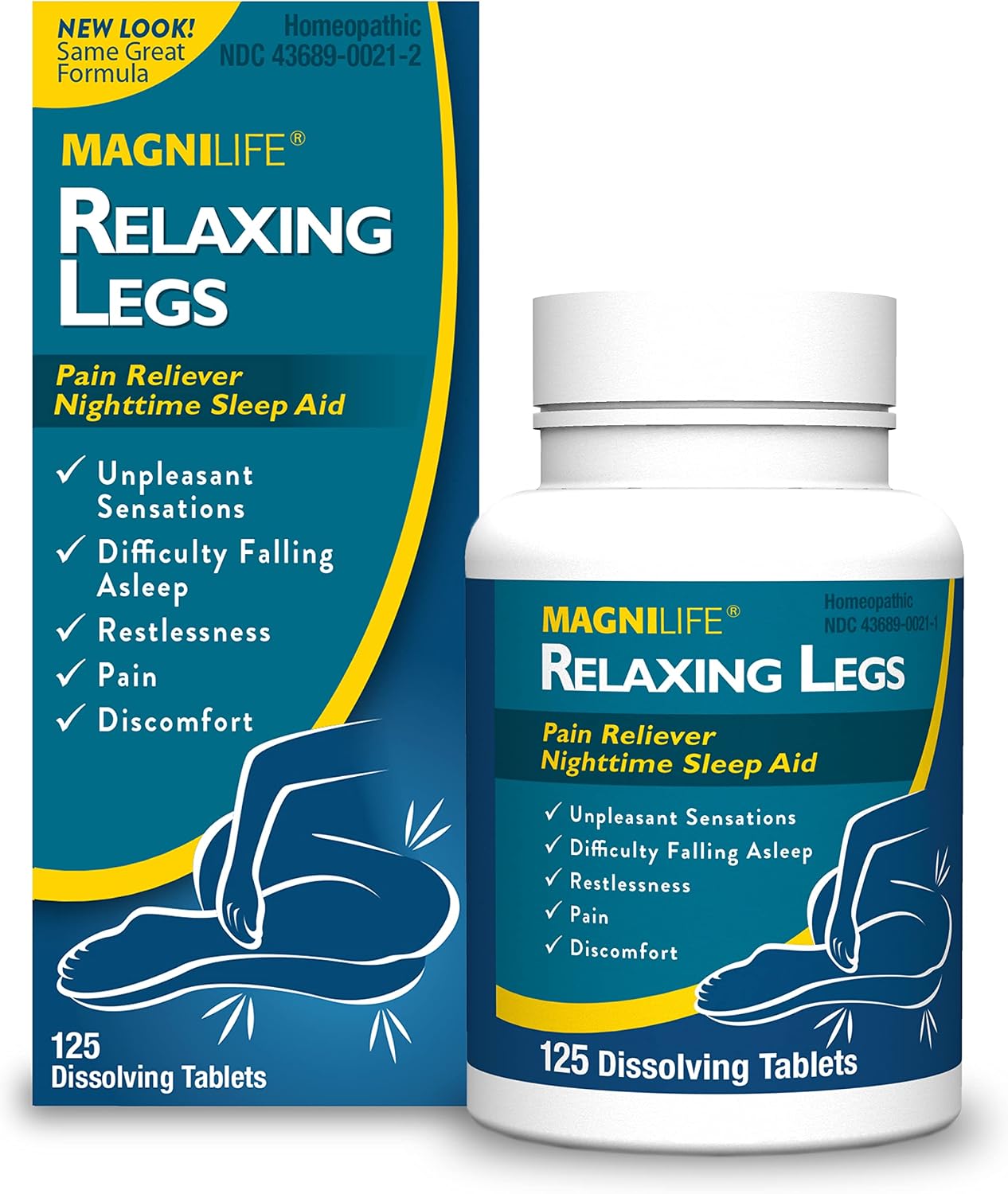 MagniLife Relaxing Legs Sublingual Tablets, 125 Count, Quick-Dissolving Homeopathic Pain Reliever & Nighttime Sleep Aid, Helps Calm Restless Legs, Discomfort & Sleepless Tossing