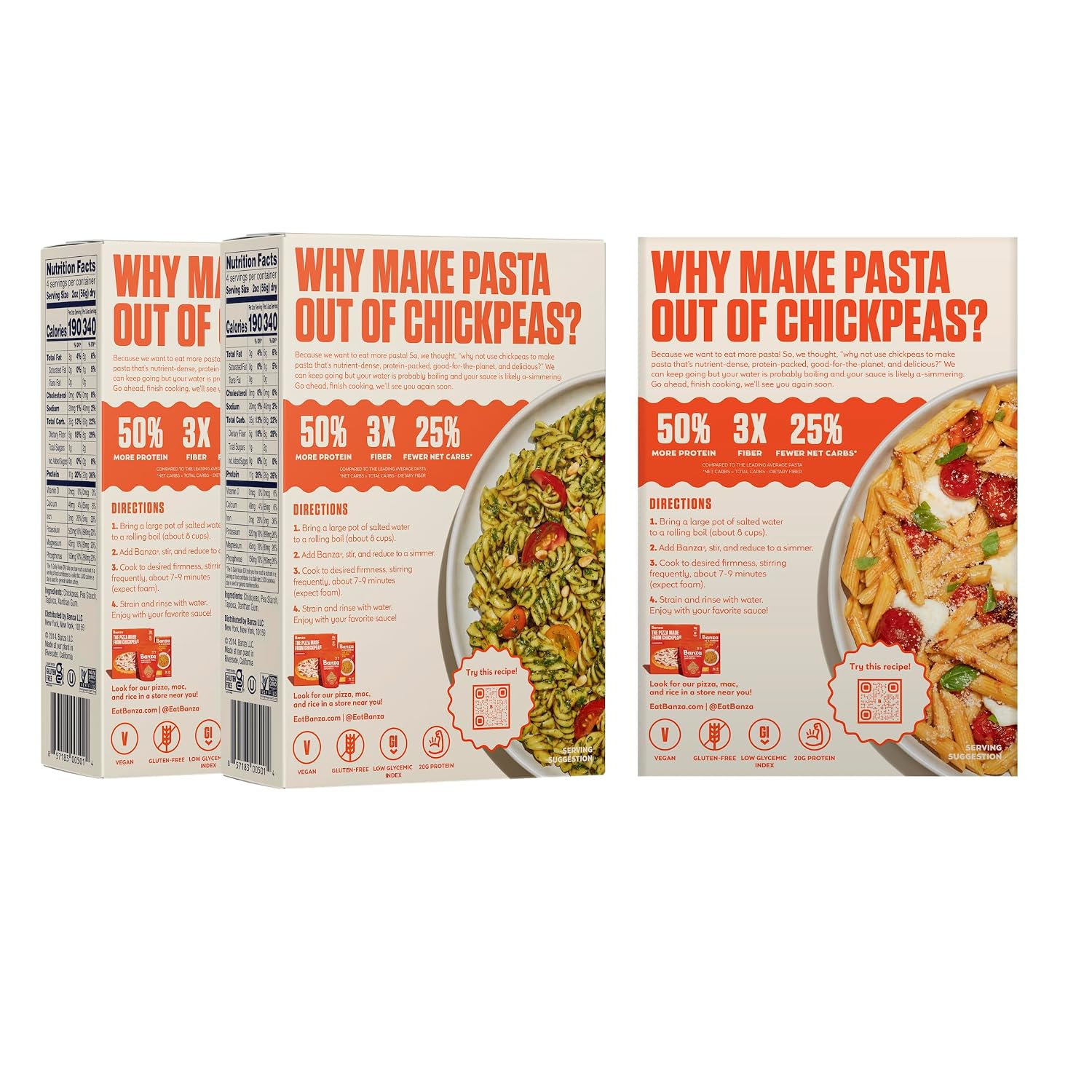 Banza Gluten-Free Chickpea Pasta, Variety Pack 20g Protein | Lower Carb | High Fiber | High Protein | Plant Based Pasta | 8oz (Pack of 6)