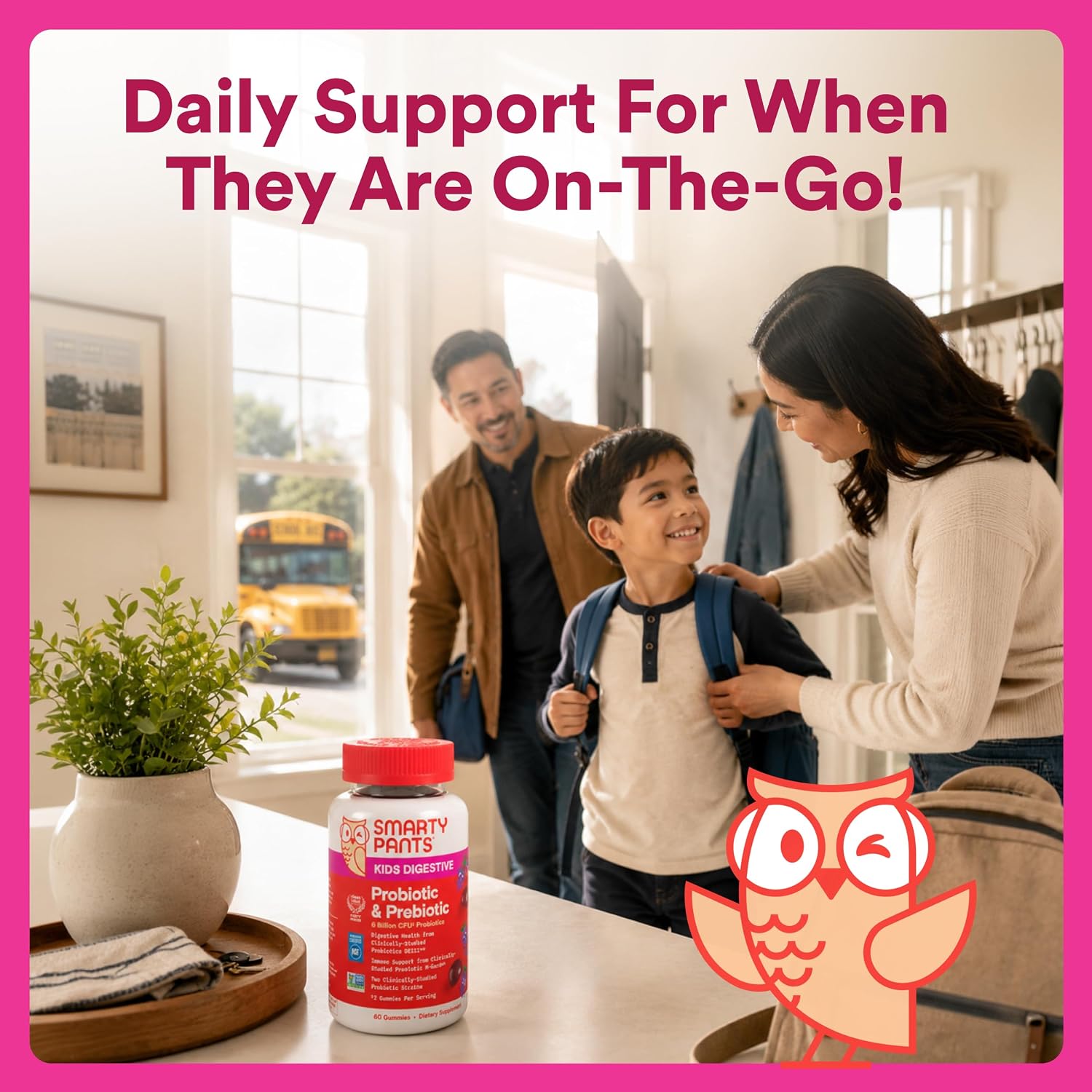 SmartyPants Kids Probiotic & Prebiotic Gummies for Digestive Health: Gut Health Supplement, Clinically Studied Prebiotic for Immune Support, Strawberry, 60 Count (30 Day Supply)