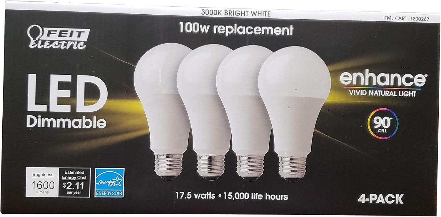 Feit Electric Led 100 W Dimmable Replacement Bright White Netcount, 4 Count (Pack of 1)