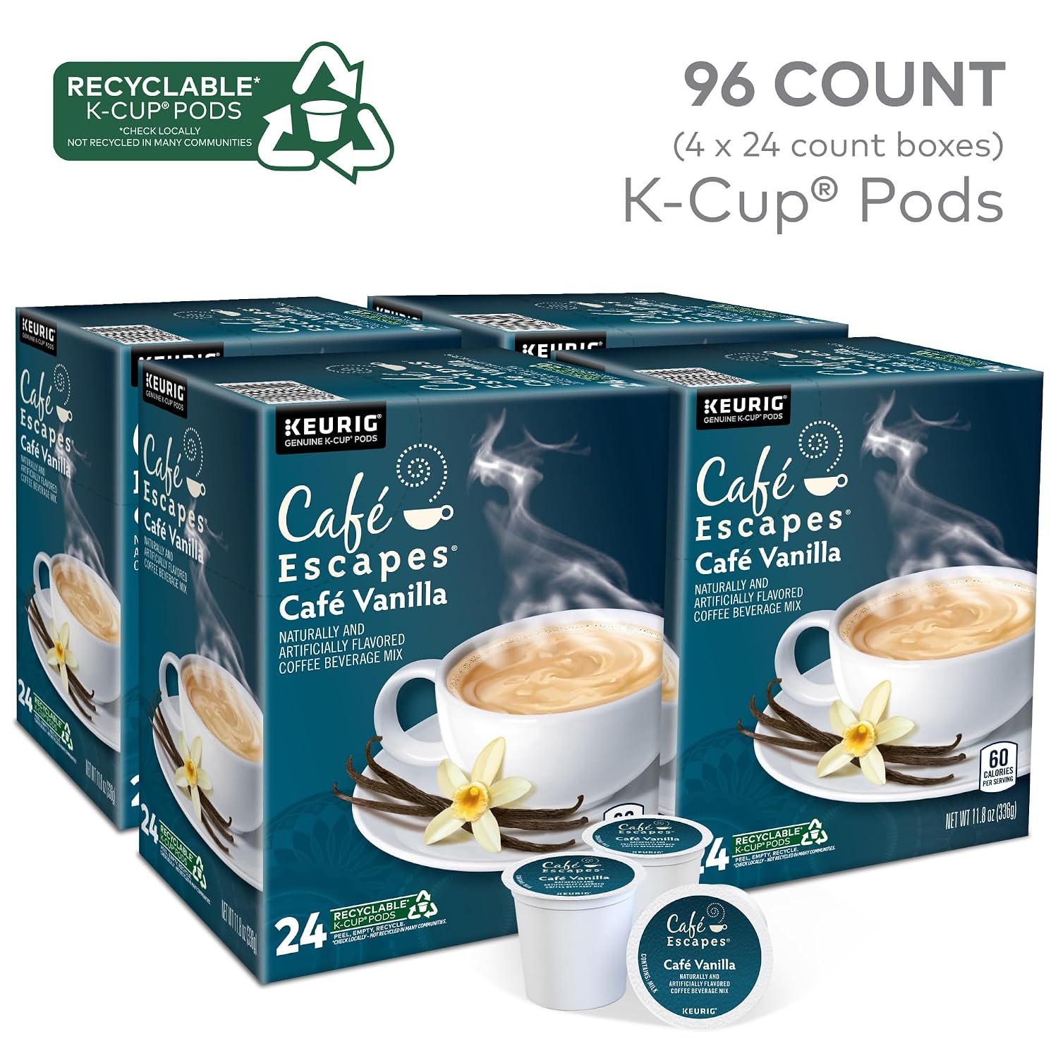 Cafe Escapes Milk Chocolate Hot Cocoa Keurig Single-Serve K-Cup Pods, 96 Count
