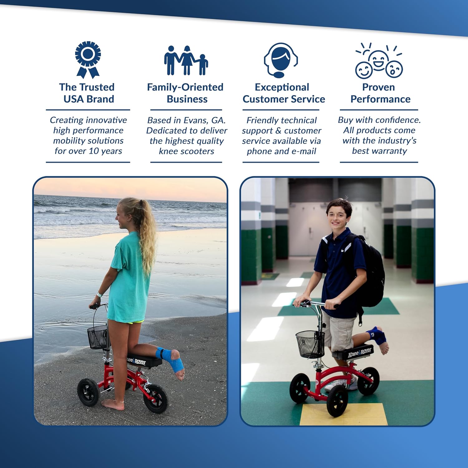 KneeRover Original Steerable All Terrain Knee Scooter – Heavy Duty Foldable Knee Walker & Mobility Aid for Adults with Adjustable Handlebar and Large Wheels (Blue) | For Adults for Foot Surgery, Heavy Duty Knee Walker for Broken Ankle Foot Injuries Recov…