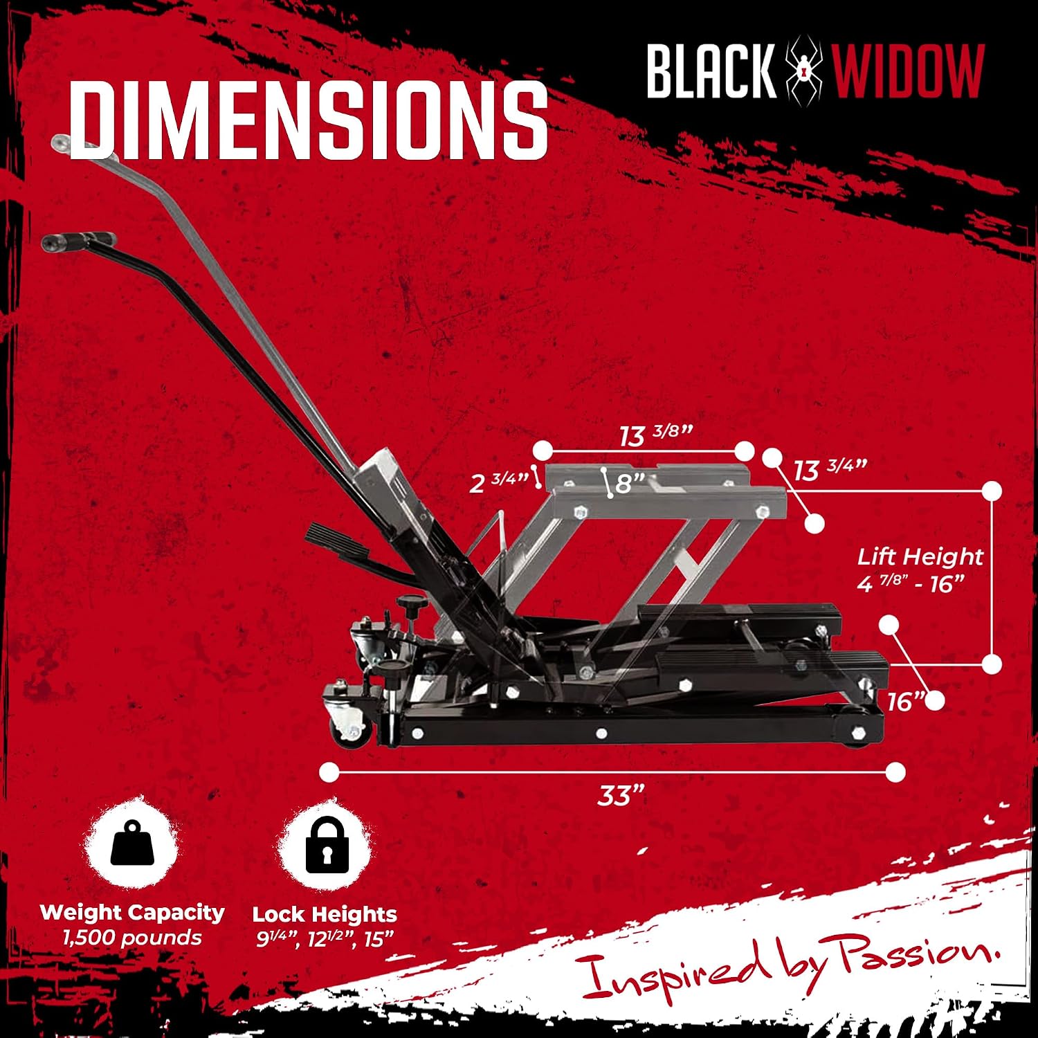 Black Widow Motorcycle or ATV Lift Jack Stand Hydraulic, Steel, 1,500 lb