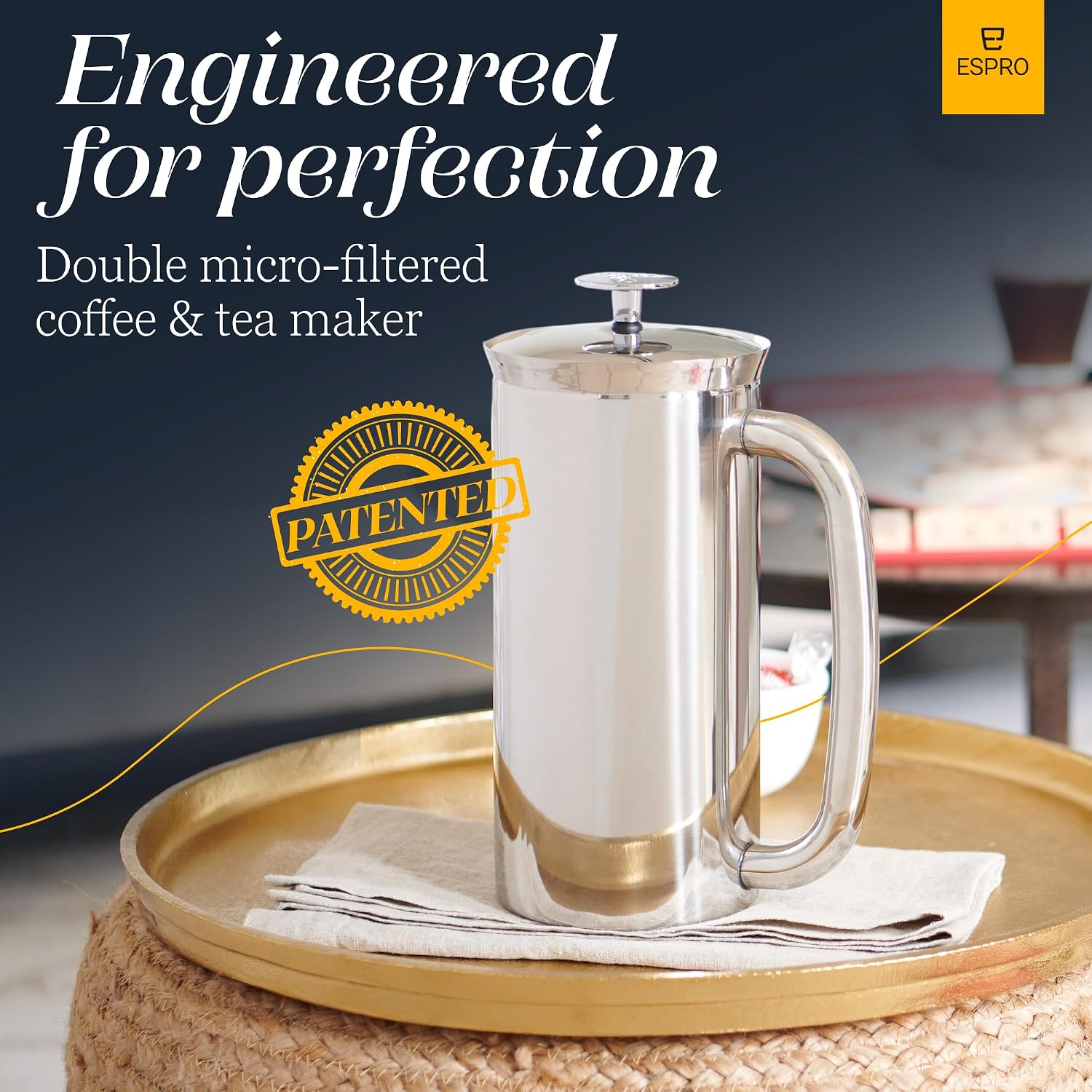 ESPRO P7 French Press, 18oz, Brushed, Stainless Steel Coffee Maker | Double Filter Coffee Press, Grit-Free Coffee, Heat Resistant Insulated tea Press, Easy Hot and Cold Coffee Brewer, Tea Brewer