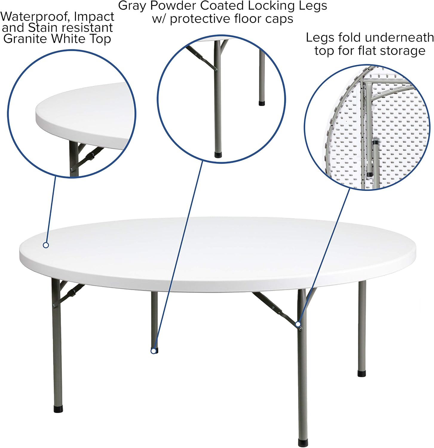 Flash Furniture 5' Round All-Occasion Plastic Folding Event Table for Parties and Trade Shows, Folding Banquet Table for Indoor/Outdoor Events, White