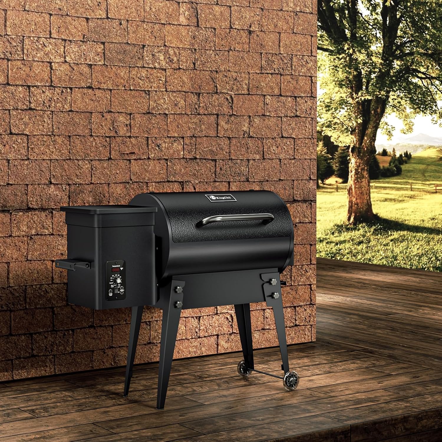 KingChii Electric Wood Pellet Grill & Smoker with Side Shelf, 456 SQ.IN Grill Capacity, with PID Temperature Control (180-425°F) for Backyard Camping Bake and Roast, Black