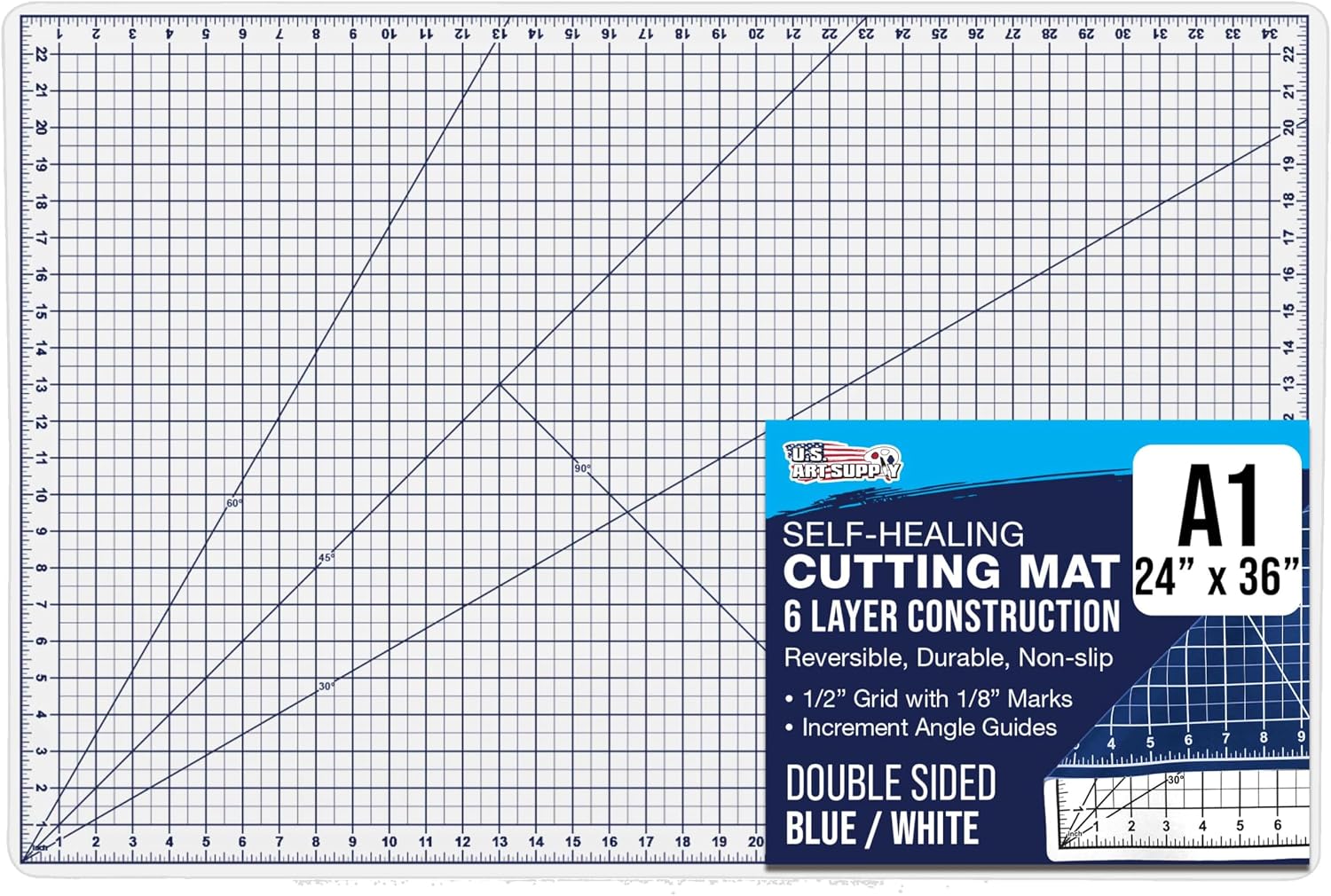 U.S. Art Supply 24" x 36" Self-Healing Cutting Mat 5-Ply - Double-Sided White/Blue Craft Mat, Non-Slip Cutting Mats for Crafts, Sewing, Quilting, Scrapbooking | Double-Sided White/Blue Craft Mat, Non-Slip Cutting Mats for Crafts, Sewing, Quilting, Scrapb…