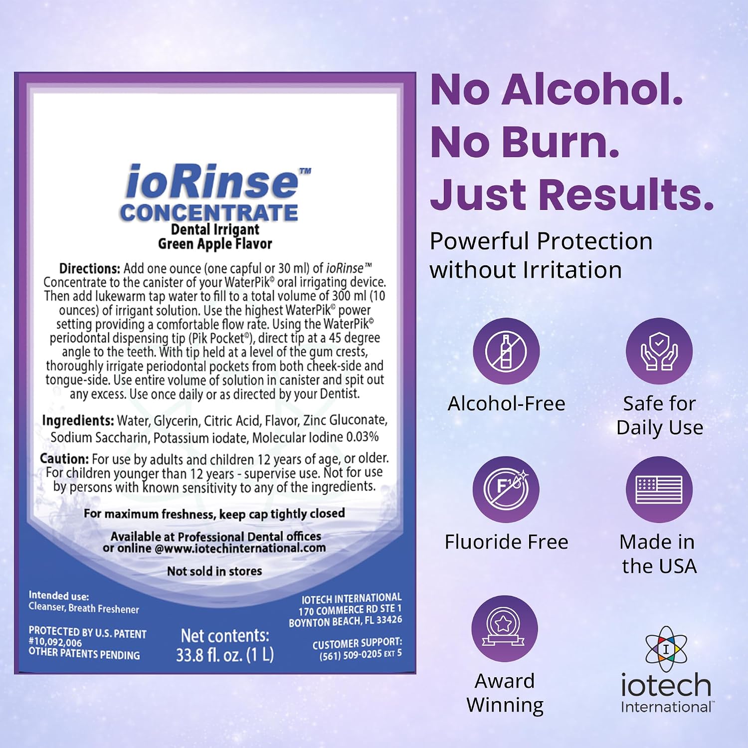 ioRinse RTU Halitosis Mouthwash, Molecular Iodine Oral Rinse, Soft Mint, 1L