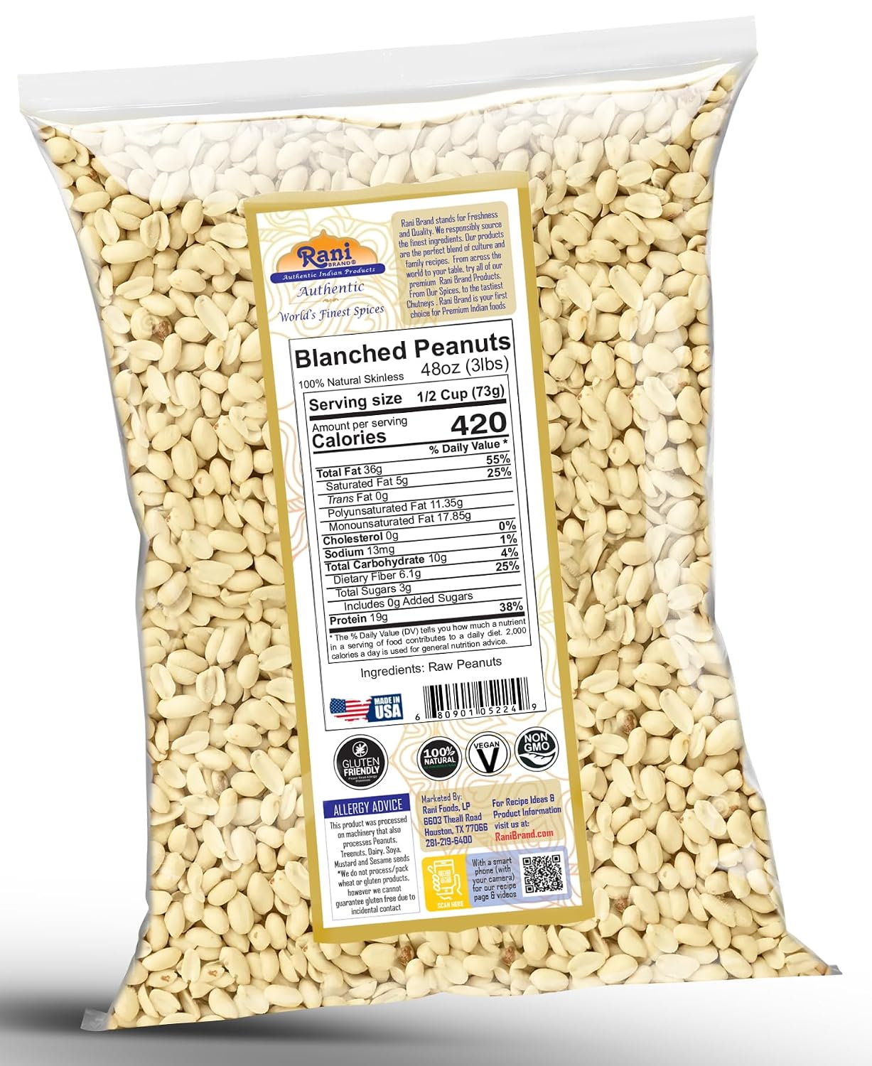 Rani Peanuts, Raw Whole With Skin (uncooked, unsalted) 14oz (400g) ~ All Natural | Vegan | Kosher | Gluten Friendly | Fresh Product of USA ~ Spanish Grade Groundnut/Red-skin