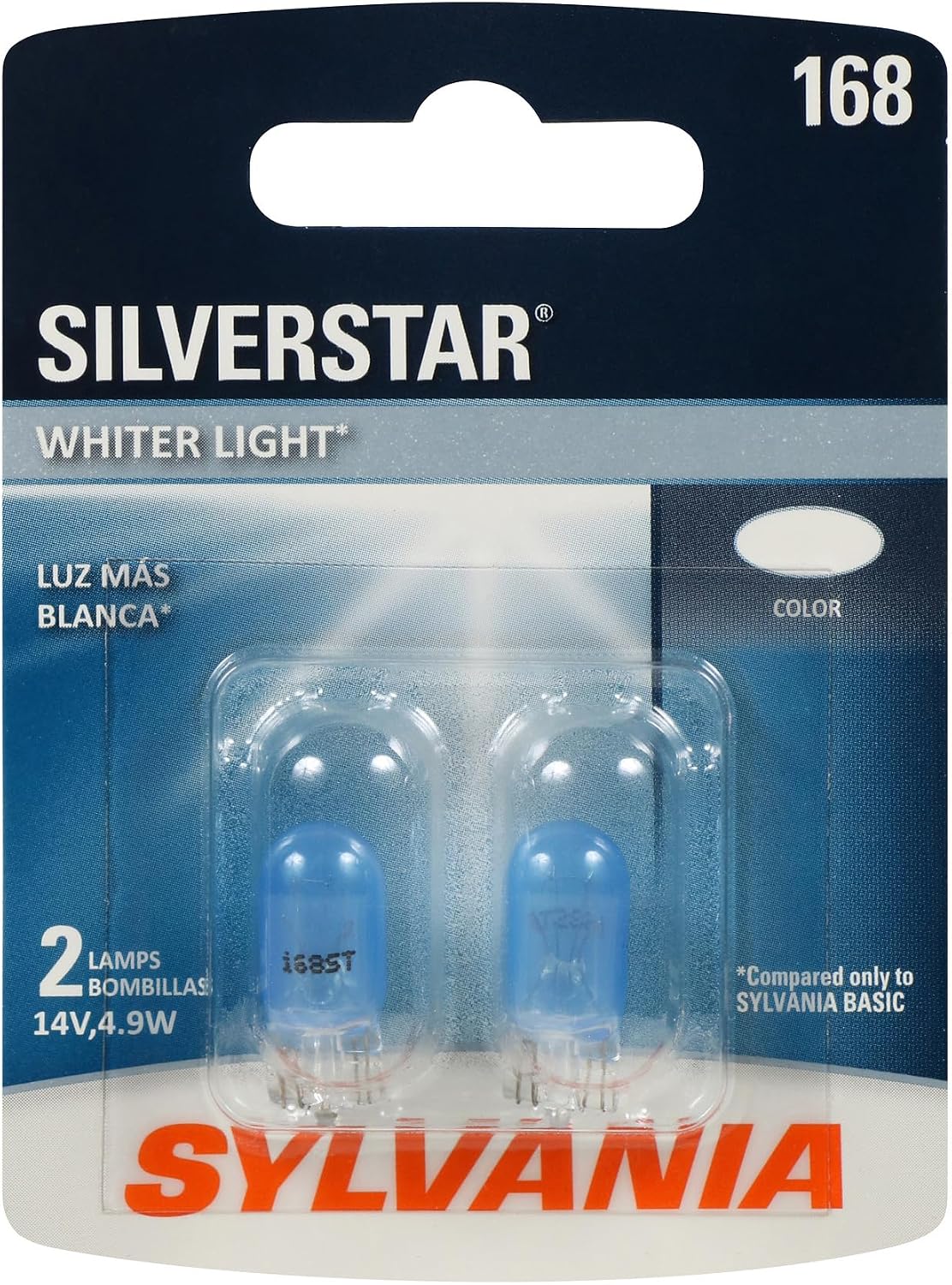 SYLVANIA - 168 SilverStar Mini Bulb - Brighter and Whiter Light, Ideal for Interior Lighting, Center High Mount Stop Light (CHMSL)