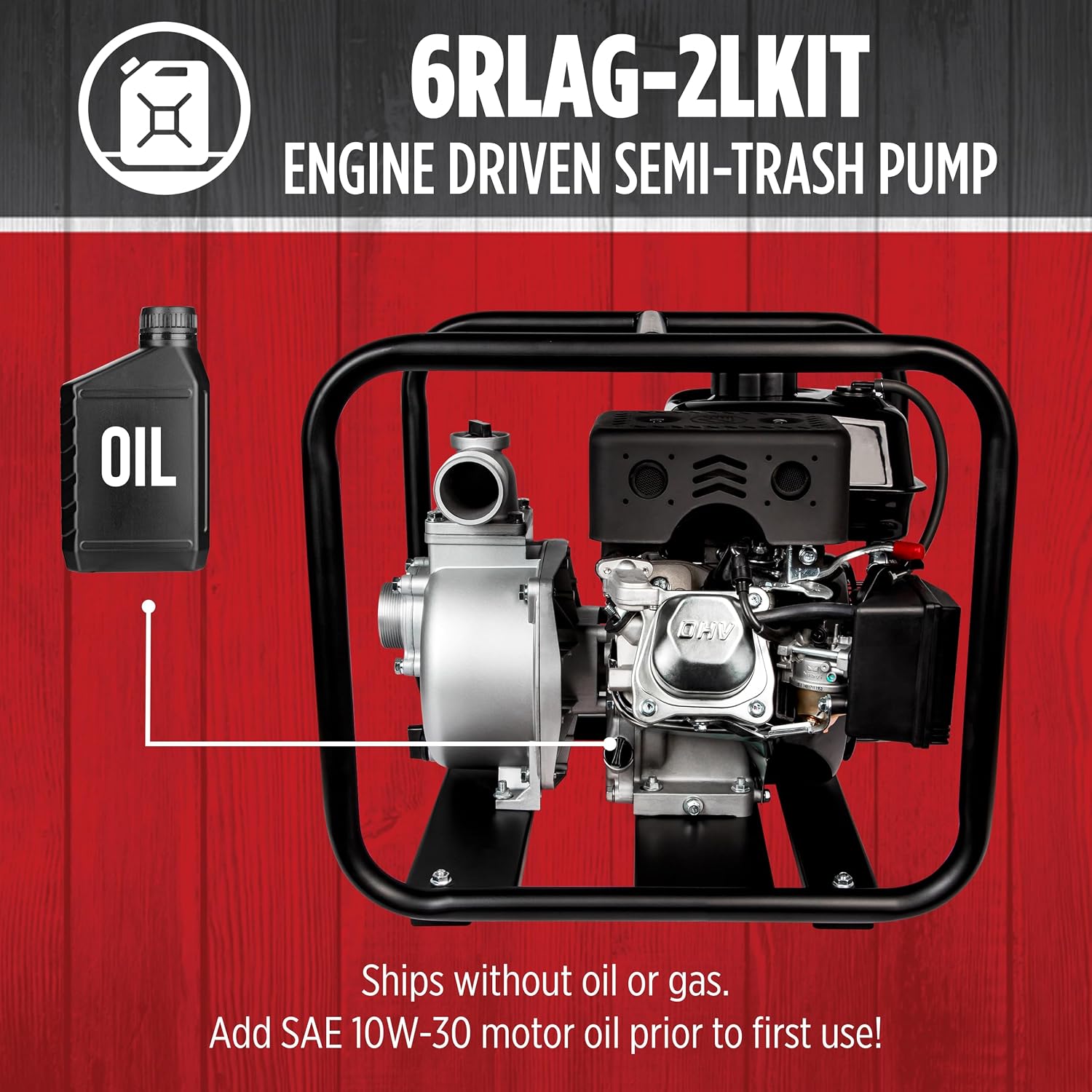 Red Lion 6RLAG-2LST Semi-Trash Gas Powered Transfer Pump, 150 GPM, 208cc