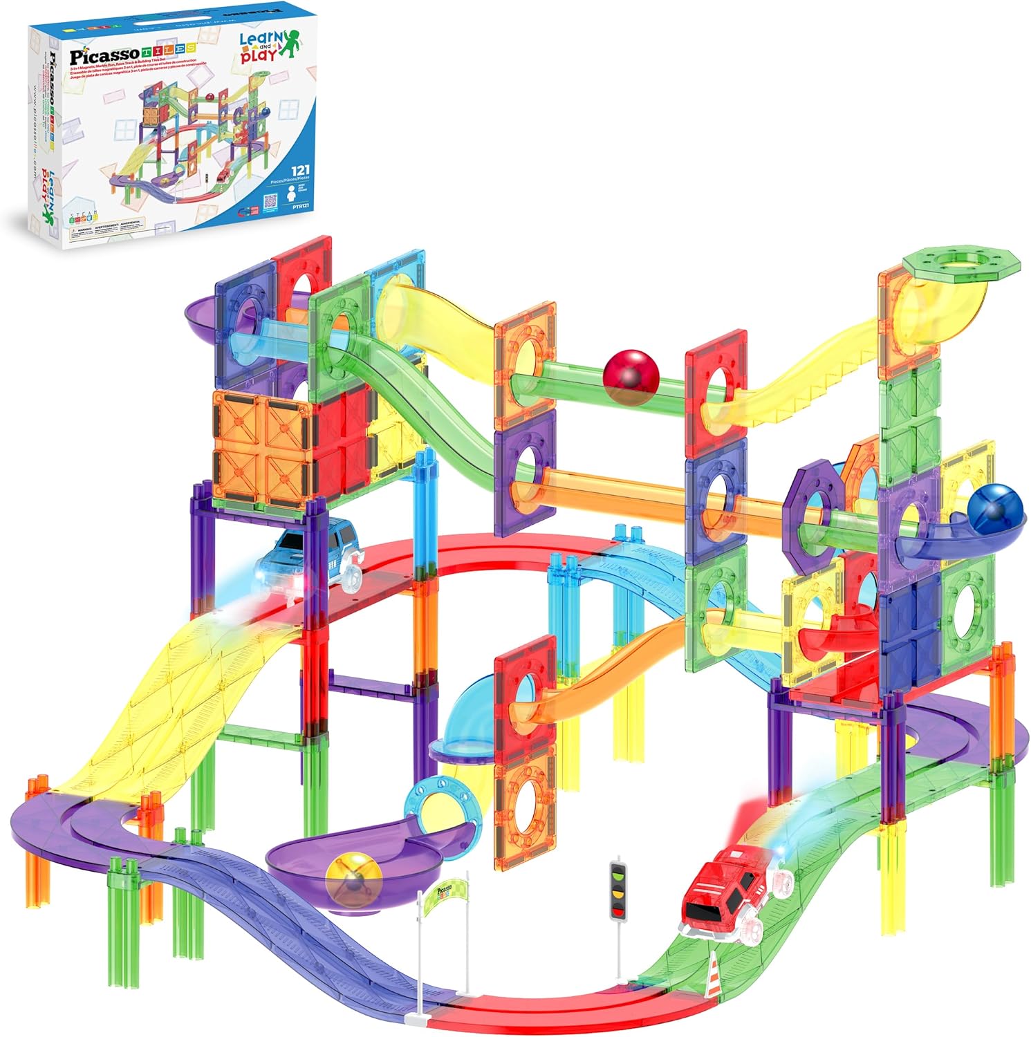 PicassoTiles Race Track Add-On Railway Magnetic Tiles STEM Construction Toy