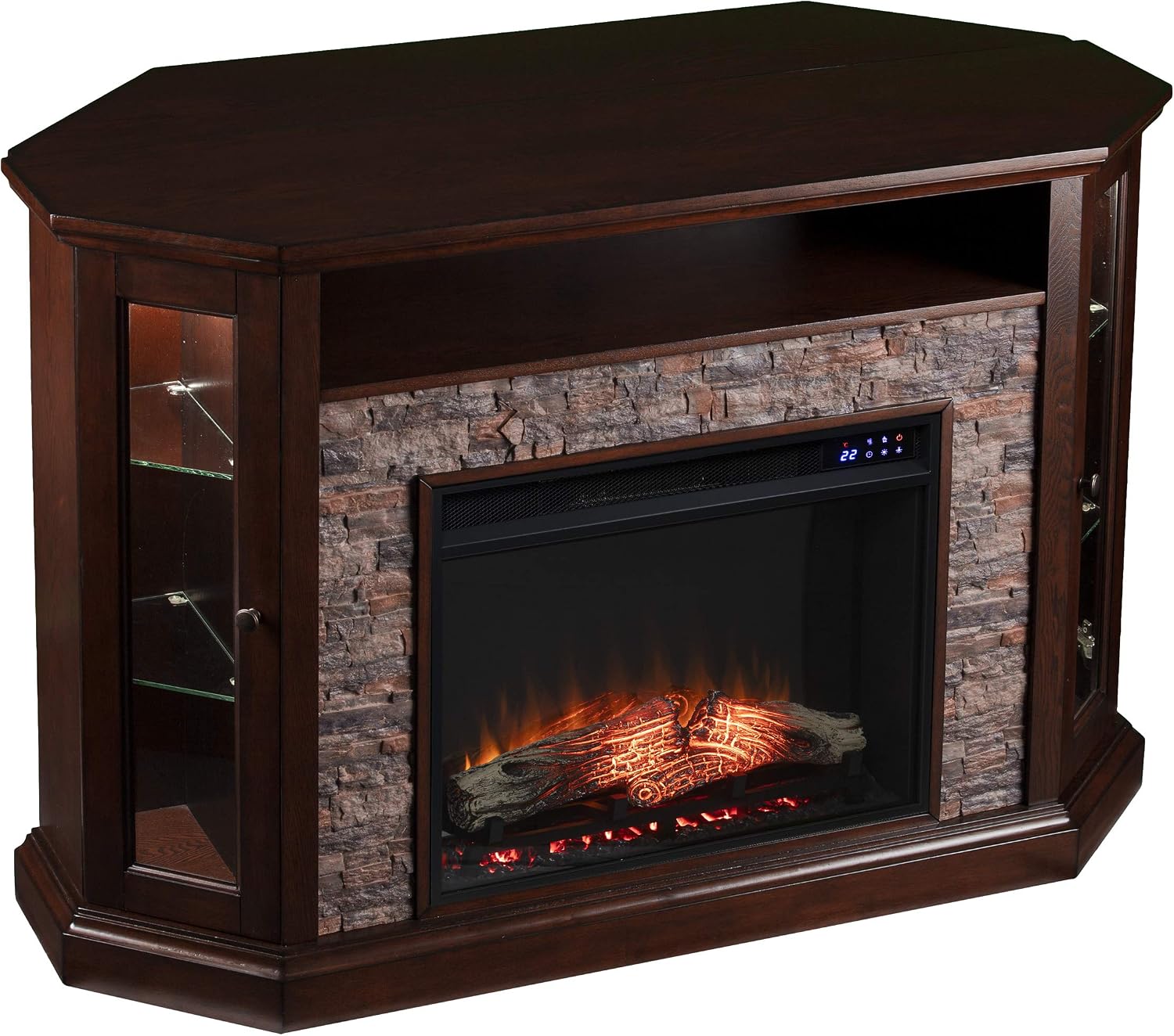 SEI Furniture - Redden Corner-Convertible Electric Fireplace with Touch Screen - Espresso - Transitional Design