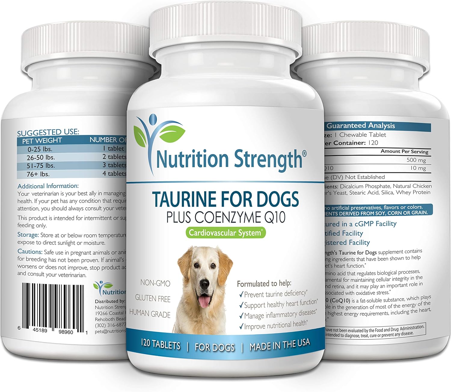 Taurine for Dogs, Support for a Healthy Heart Function, Resist Inflammatory Diseases, with Coenzyme Q10 to Help Manage Heart Failure and DCM in Dogs