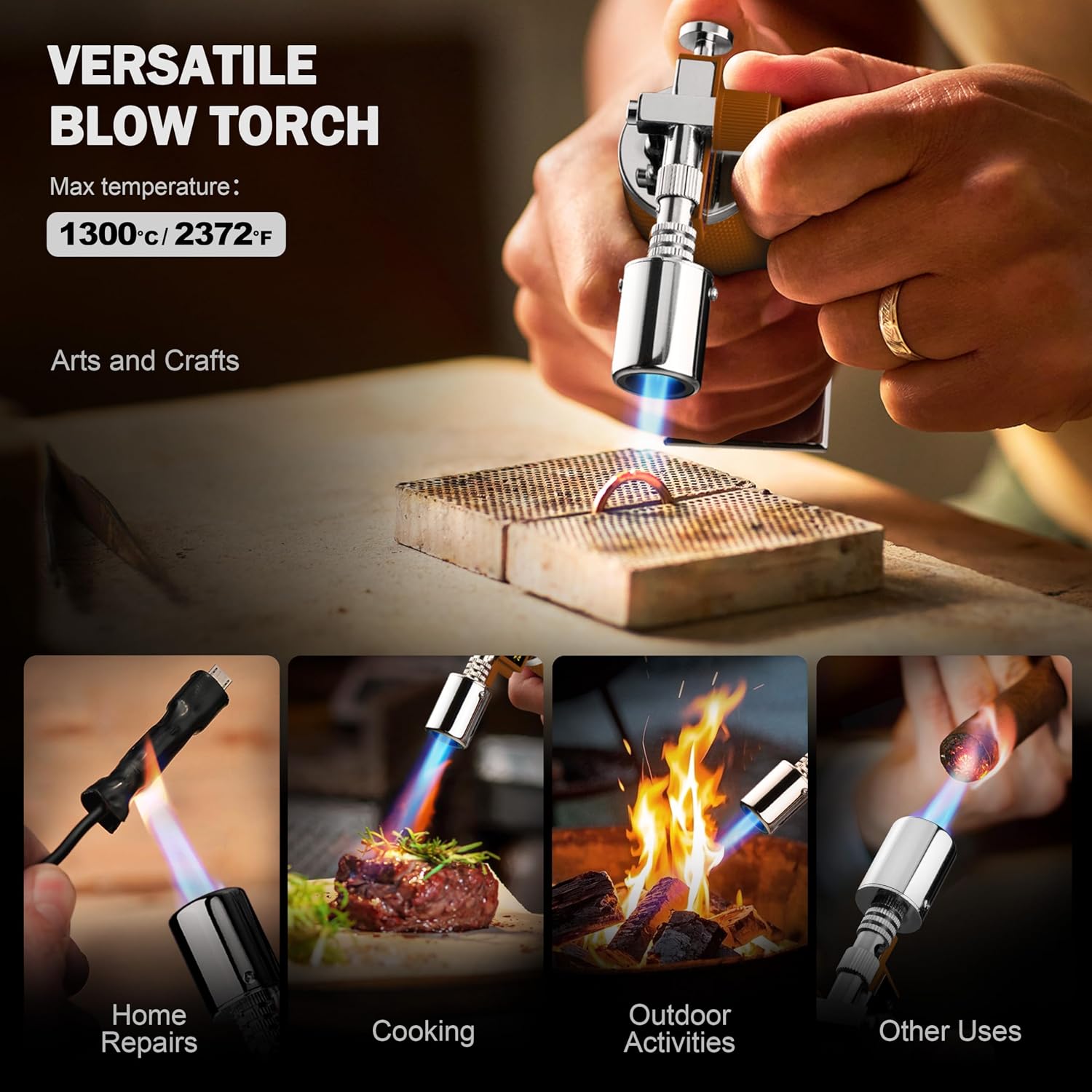 RAVS Butane Torch Lighter, Premium Metal Kitchen Torch with Adjustable Flame & Safety Buckle, Refillable Creme Brulee Torch for Baking, BBQ, DIY