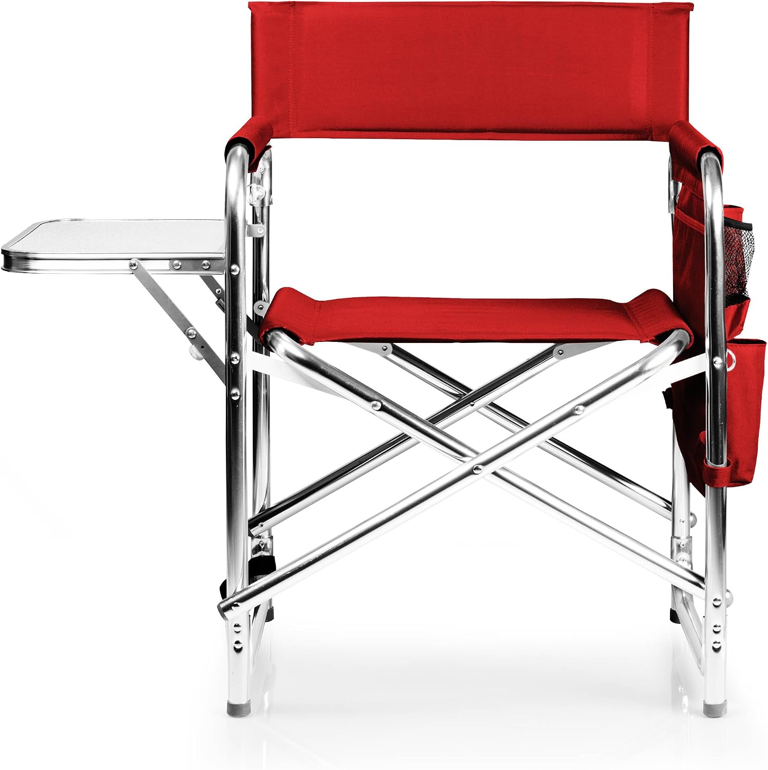 PICNIC TIME Sports Chair with Side Table and Armrest Caddy, Lightweight Aluminum Folding Outdoor Camping Chair for Adults, Portable Director Style Lawn Seating with Pockets & Carry Strap, (Navy Blue)