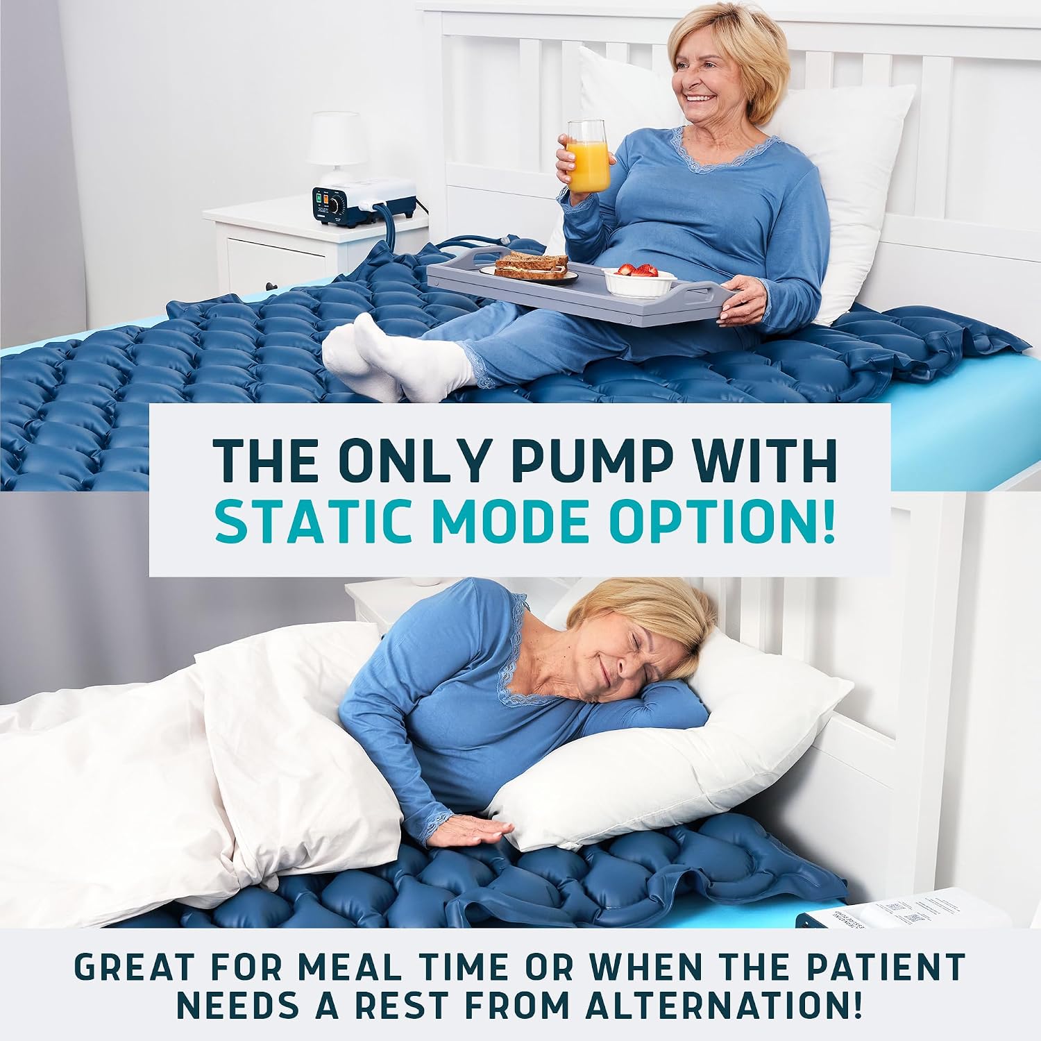 Lunderg PressuRelief Alternating Air Pressure Mattress Pad with Static Mode | With Snap-2-Pad Comfort Layer - Quiet Pump, Comfortable Bed Sore Prevention Mattress Topper for Hospital Bed or Home