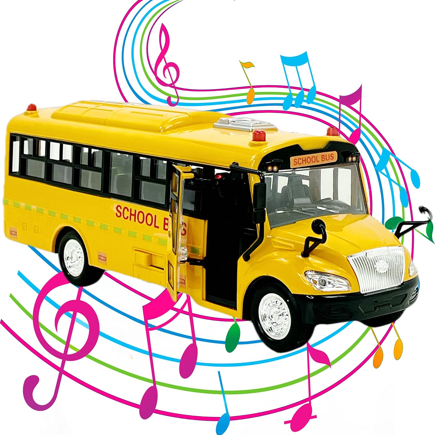 Big Daddy Huge Yellow School Bus with Lights and Cool Openable Doors Pull Back Toy School Bus with Sounds and Songs for Girls, Boys, Toddlers