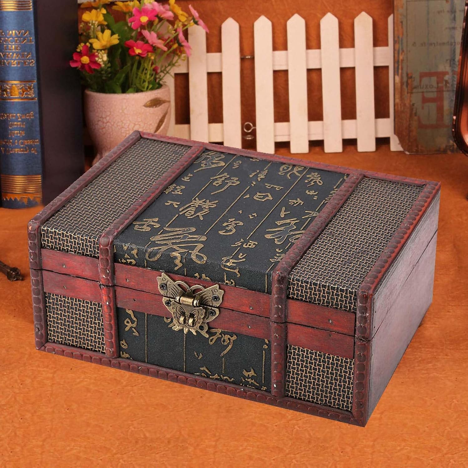 9.1x6.3x3.9 in Vintage Box Treasure Wooden Box Jewelry Boxes | Chinese Vintage Box for Storing Books Bibles Documents Jewelry