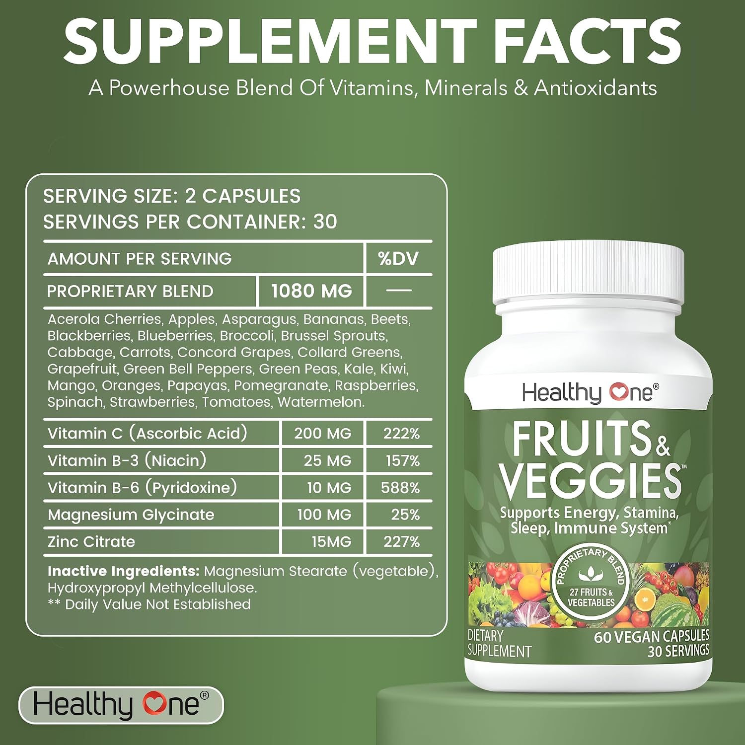 Healthy Fruits & Veggies, 27-in-1 Formula, GLP1 Support, Superfoods - 150ct | Immun & GLP1 Support, 1 Serving = 3 Servings Fruits & Vegetables, Energy & Focus, High Fiber, Antioxidants, Kid Safe
