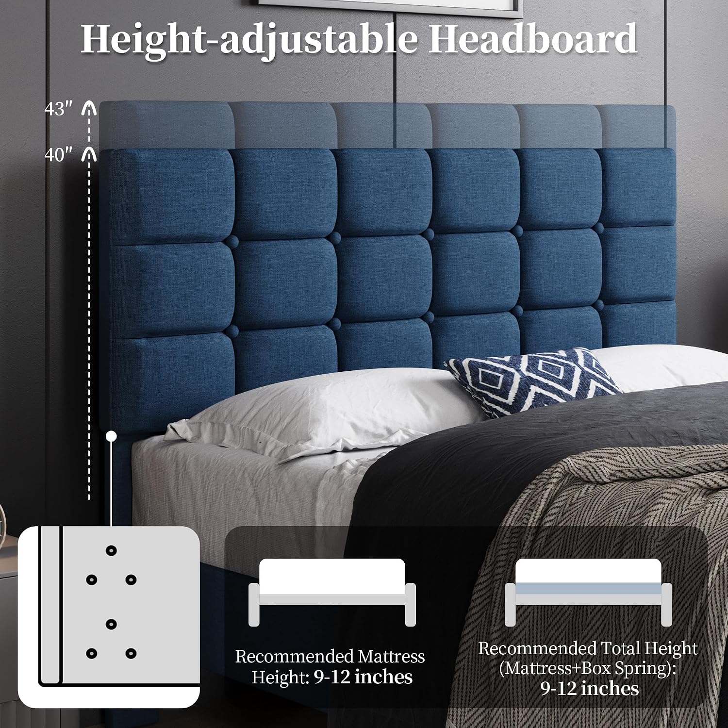 Yaheetech Full Size Upholstered Tufted Bed Frame with Headboard, Dark Gray | Sturdy engineered wood frame with linen fabric upholstery features a soft tufted headboard for easy assembly and support