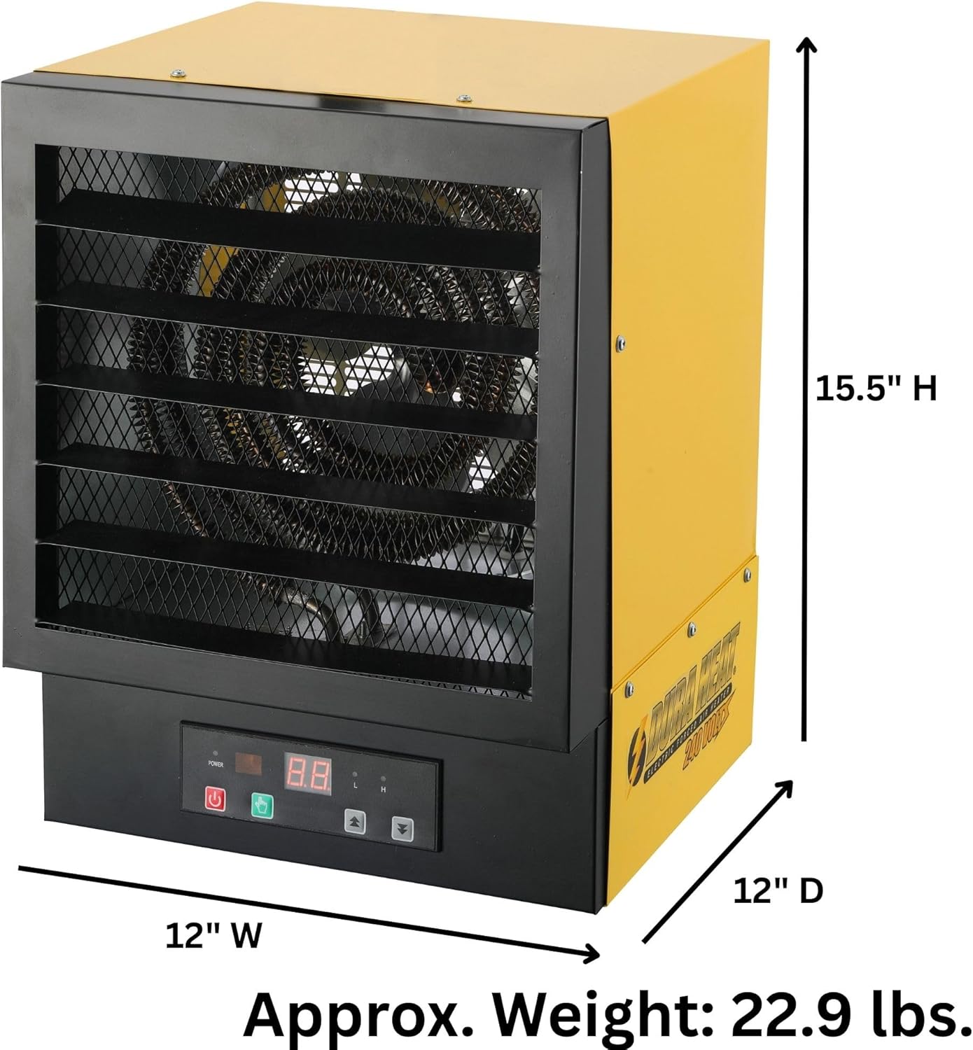 Dura Heat EWH5510 Electric Forced Air Heater with Remote Control 17, 060 Btu, Yellow, Large | NO PLUG Hardwired Install Required, Steel Body, 17