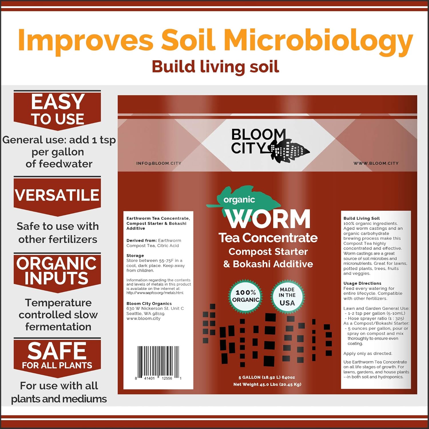 Organic Earthworm Tea Concentrate, Soil Microbe Booster, 1 Gal | For Compost & Plants, Improves Soil Health, Bokashi Bran Booster, Supports Nutrient Uptake, Easy Dilution Ratio