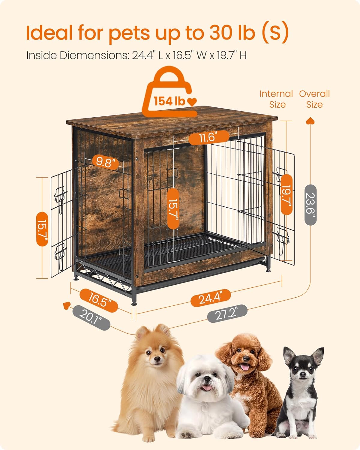 Feandrea 27.2" Dog Crate Furniture, Indoor Dog Kennel Side End Table