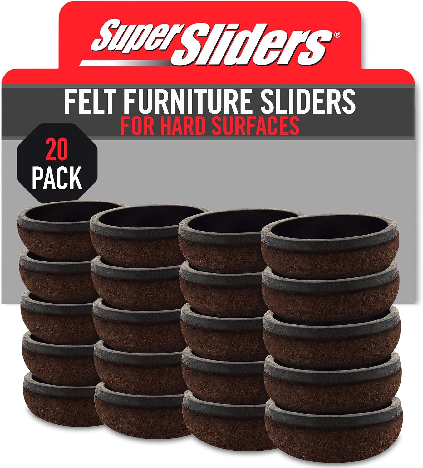 Super Sliders 1" Round Formed Secure Reusable Felt Furniture Sliders for Hard Surfaces, Noise-Reducing Adhesive Furniture Moving Pads, Fits 1" Legs