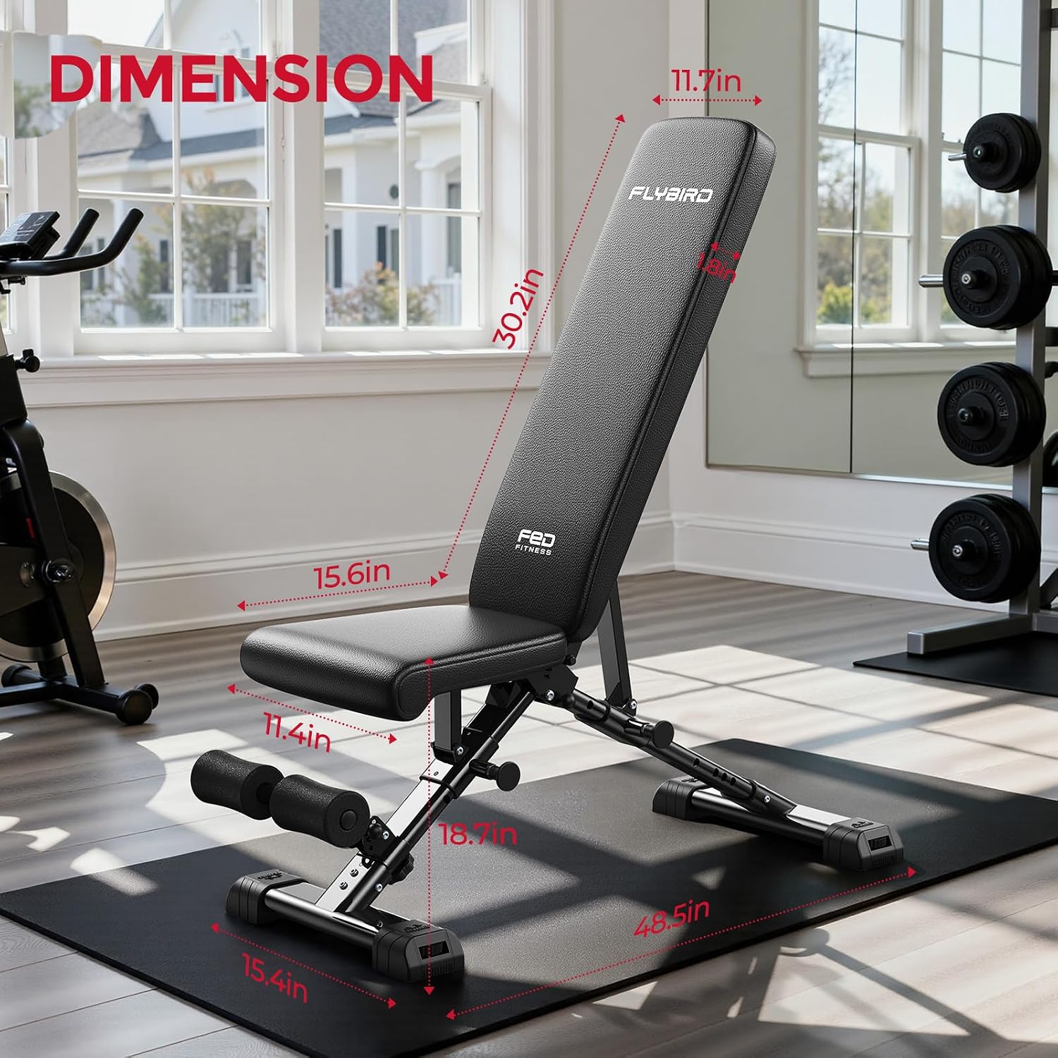 FLYBIRD WB5 Weight Bench, ASTM-Certified 800LBS Adjustable Weight Bench Workout Bench Foldable for Home Gym