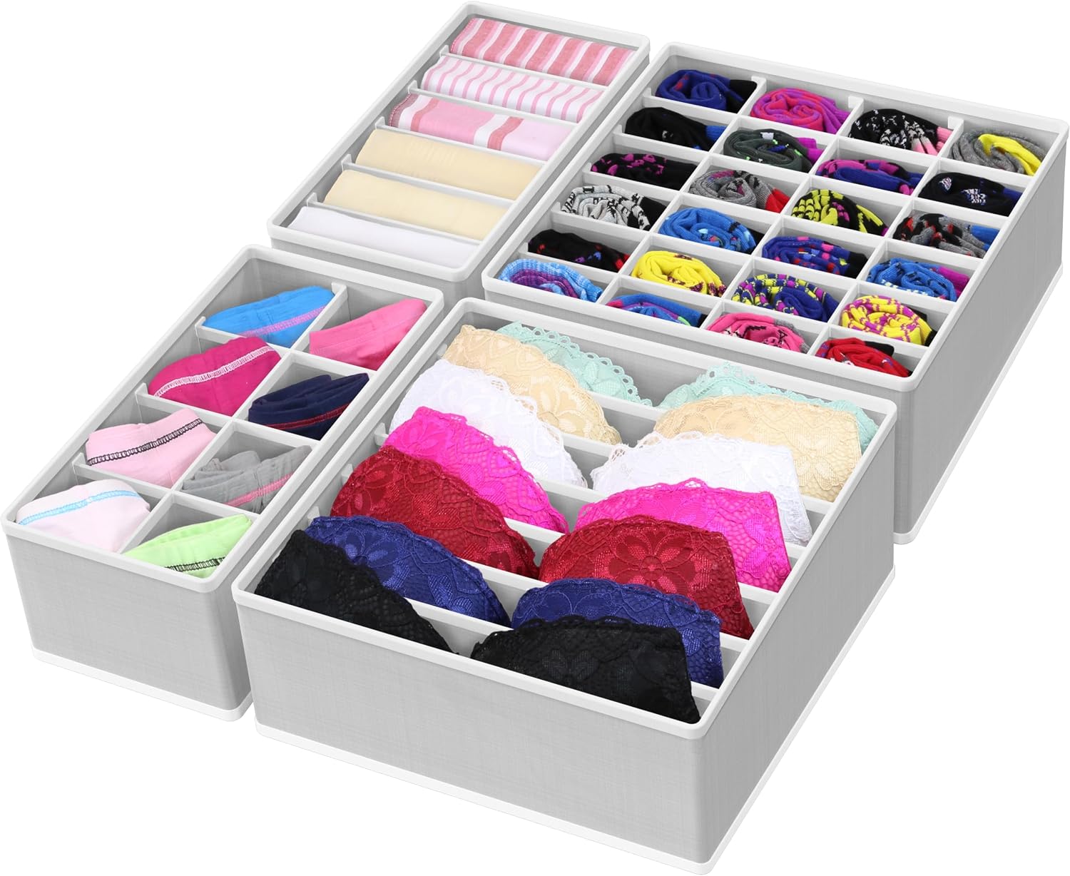 Simple Houseware 4-Pack Drawer Organizer Set for Underwear/Socks/Bra, Gray | Closet Dividers for Underwear, Socks, Bras, Scarves, Ties - Foldable Non-Woven Storage Boxes